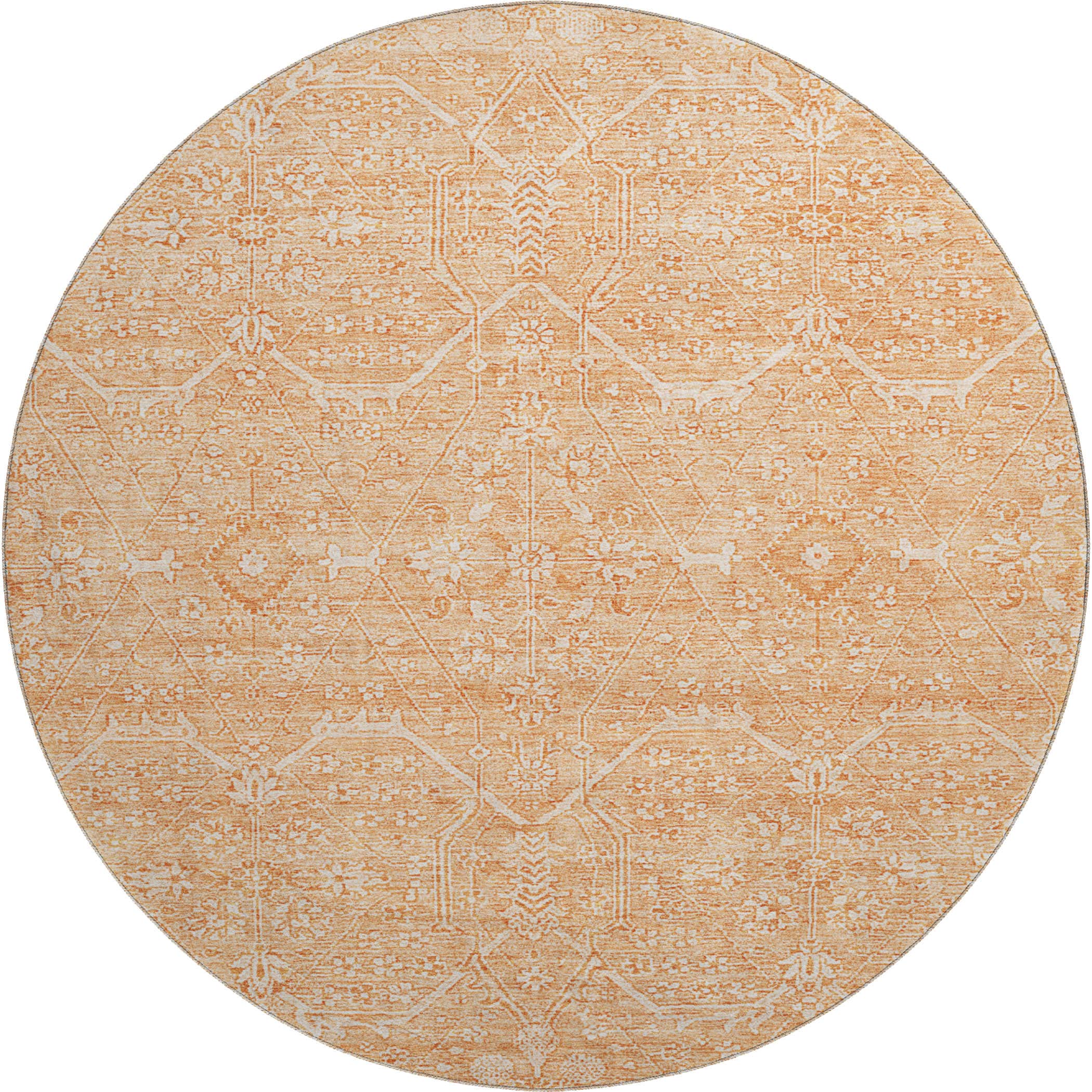 Kotor Machine Washable Traditional Salmon Orange Rug 8' x 8' #shape_Round