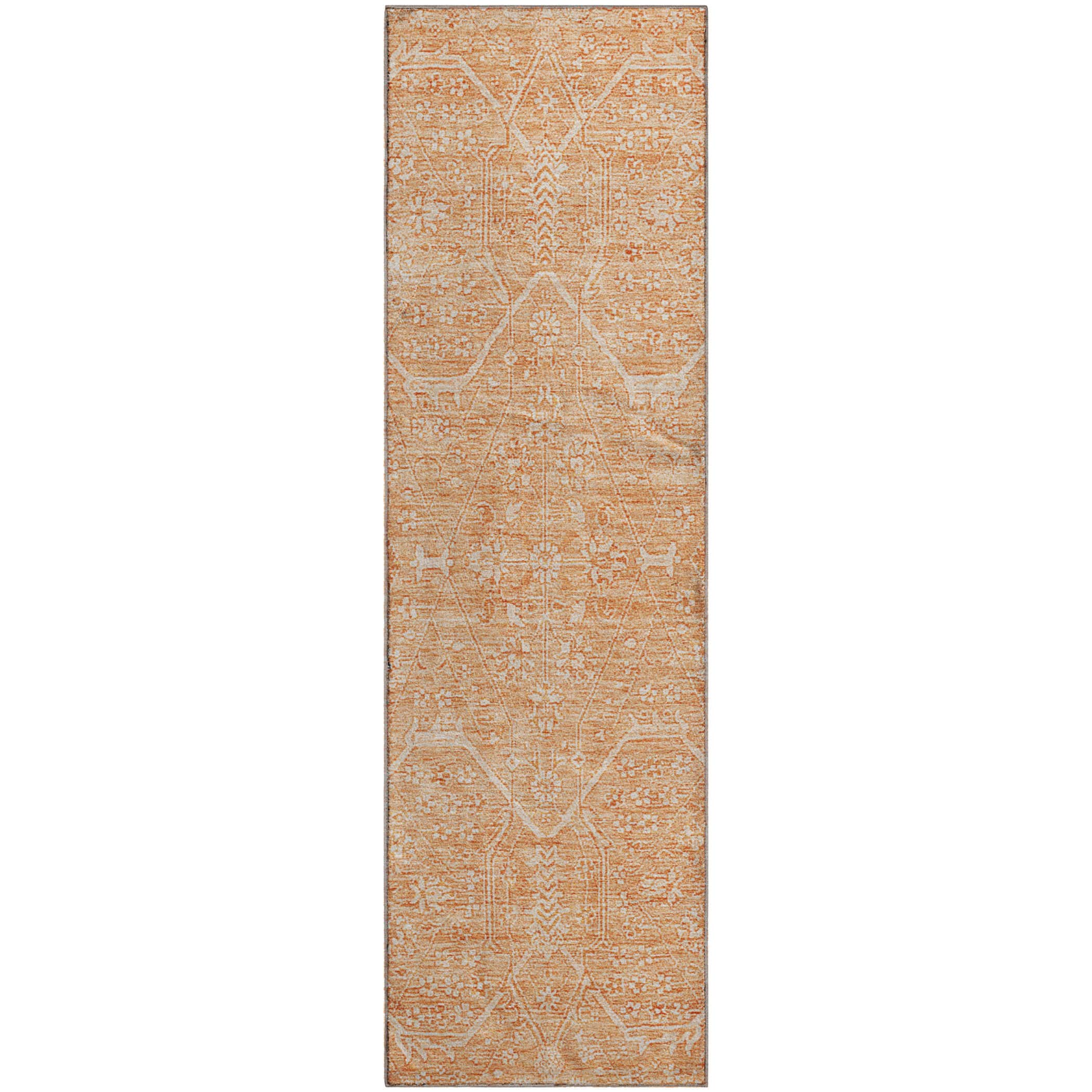 Kotor Machine Washable Traditional Salmon Orange Rug 2'3" x 7'6" #shape_Runner