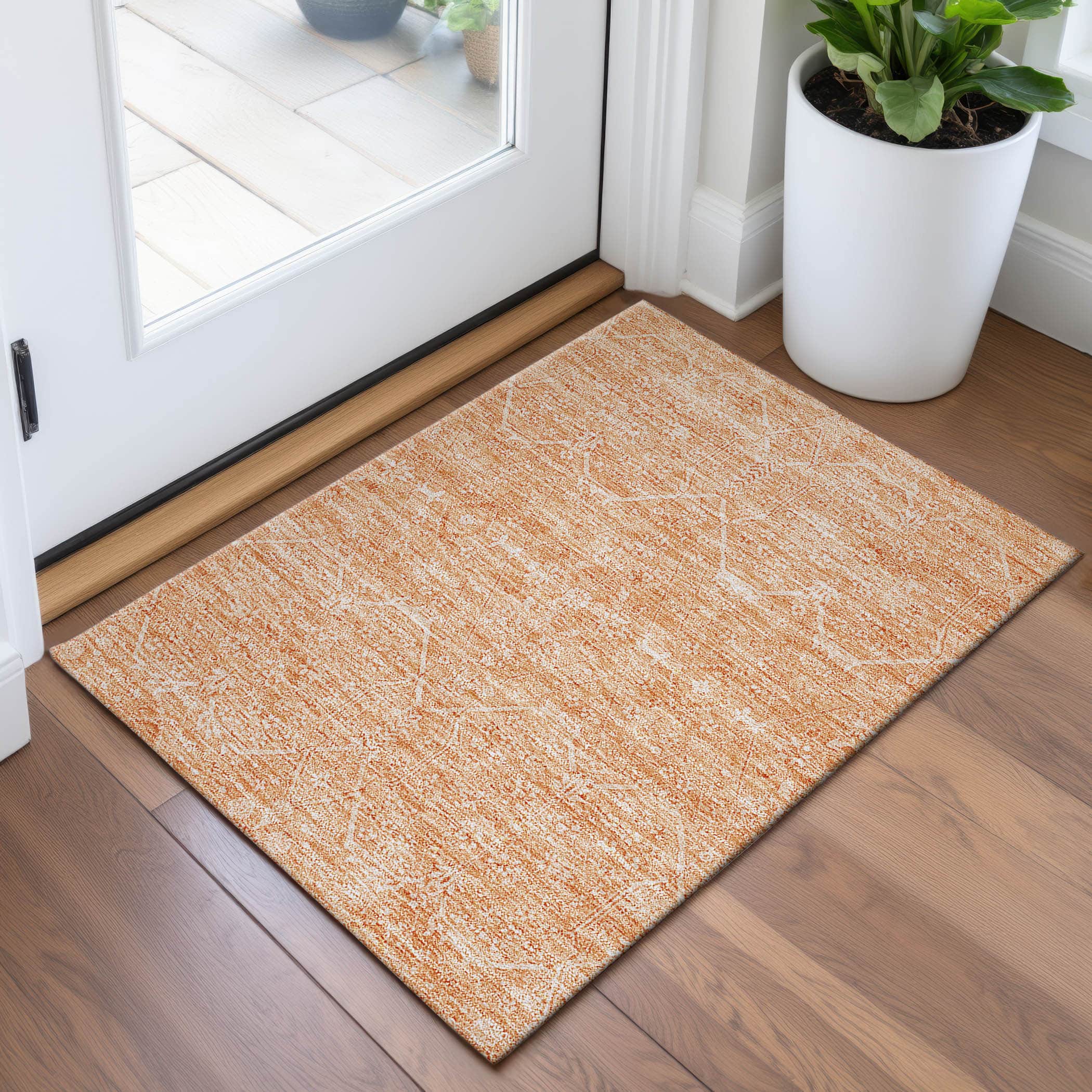 Kotor Machine Washable Traditional Salmon Orange Rug 1'8" x 2'6" #shape_Rectangle