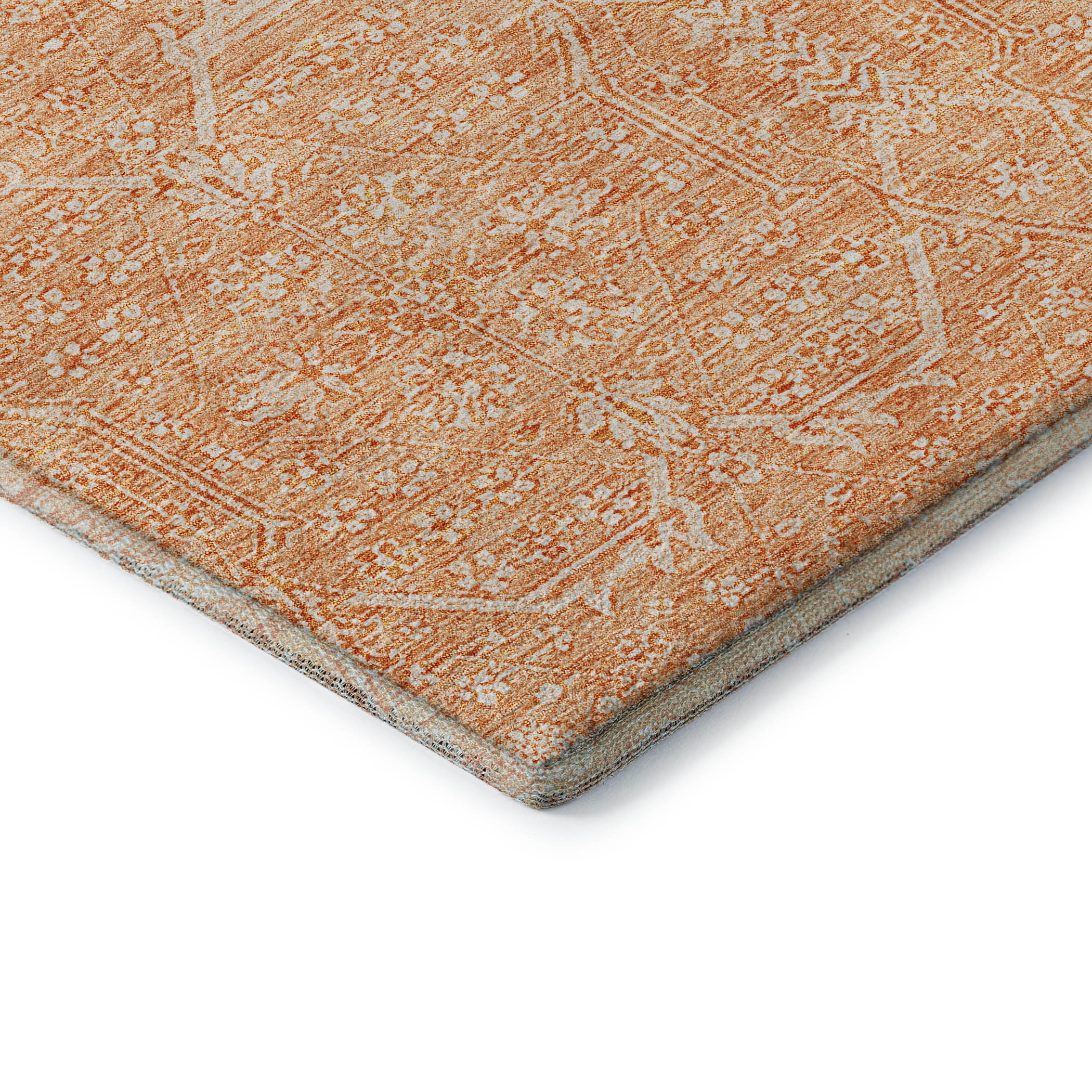 Kotor Machine Washable Traditional Salmon Orange Rug 1'8" x 2'6" #shape_Rectangle