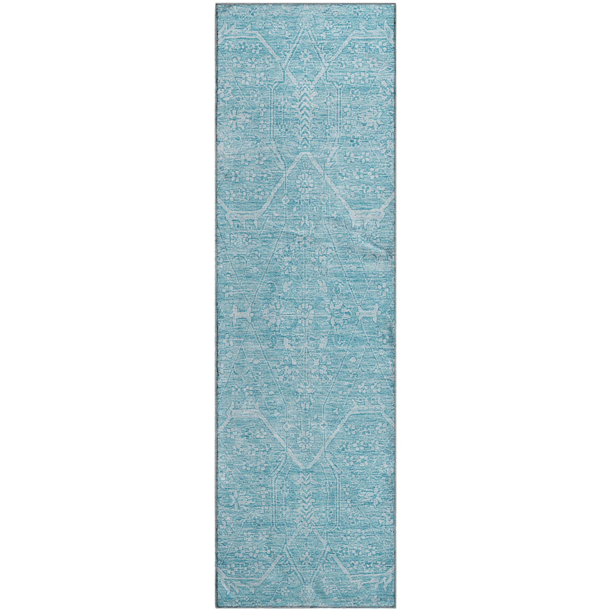 Kotor Machine Washable Traditional Sky Blue Rug 2'3" x 7'6" #shape_Runner