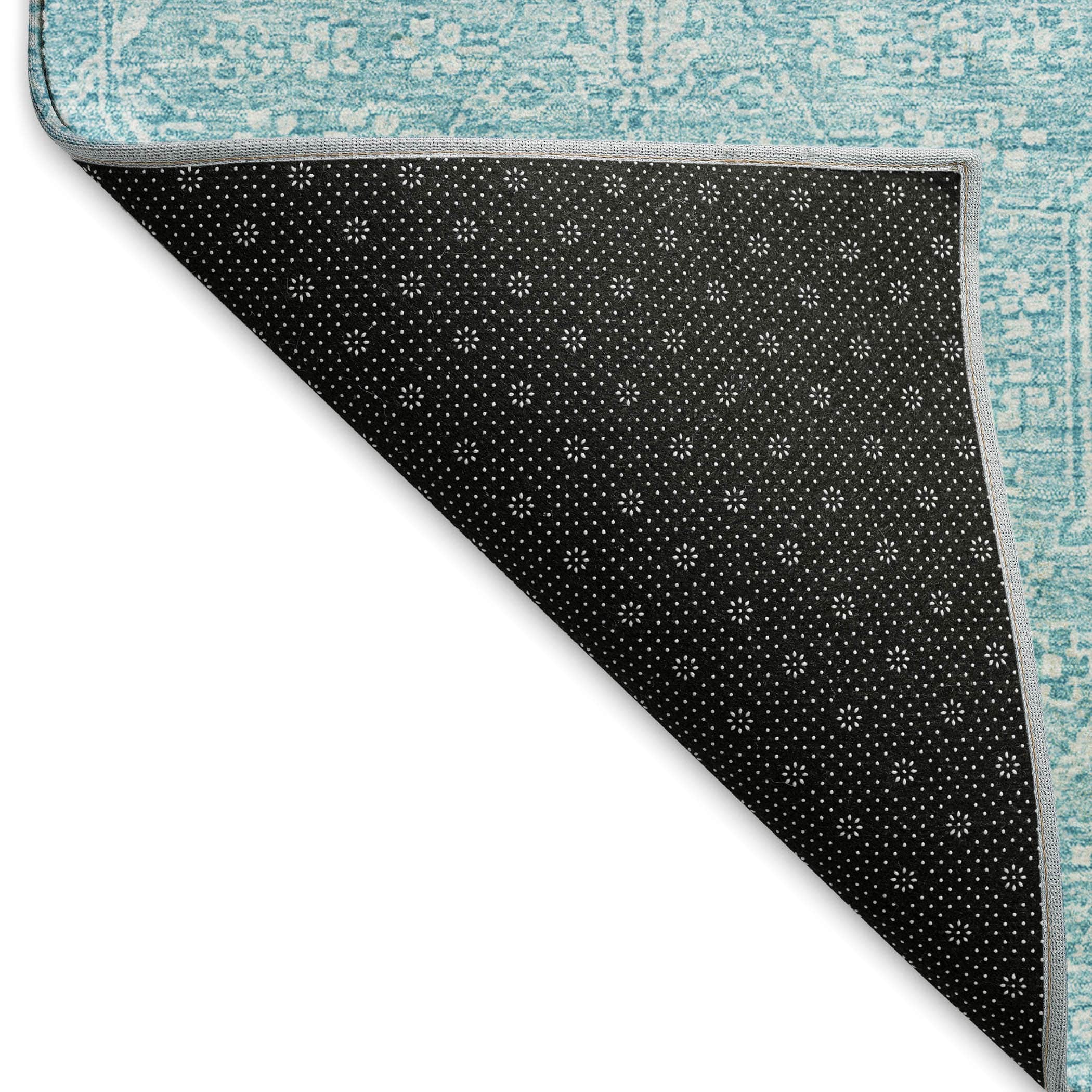 Kotor Machine Washable Traditional Sky Blue Rug 1'8" x 2'6" #shape_Rectangle