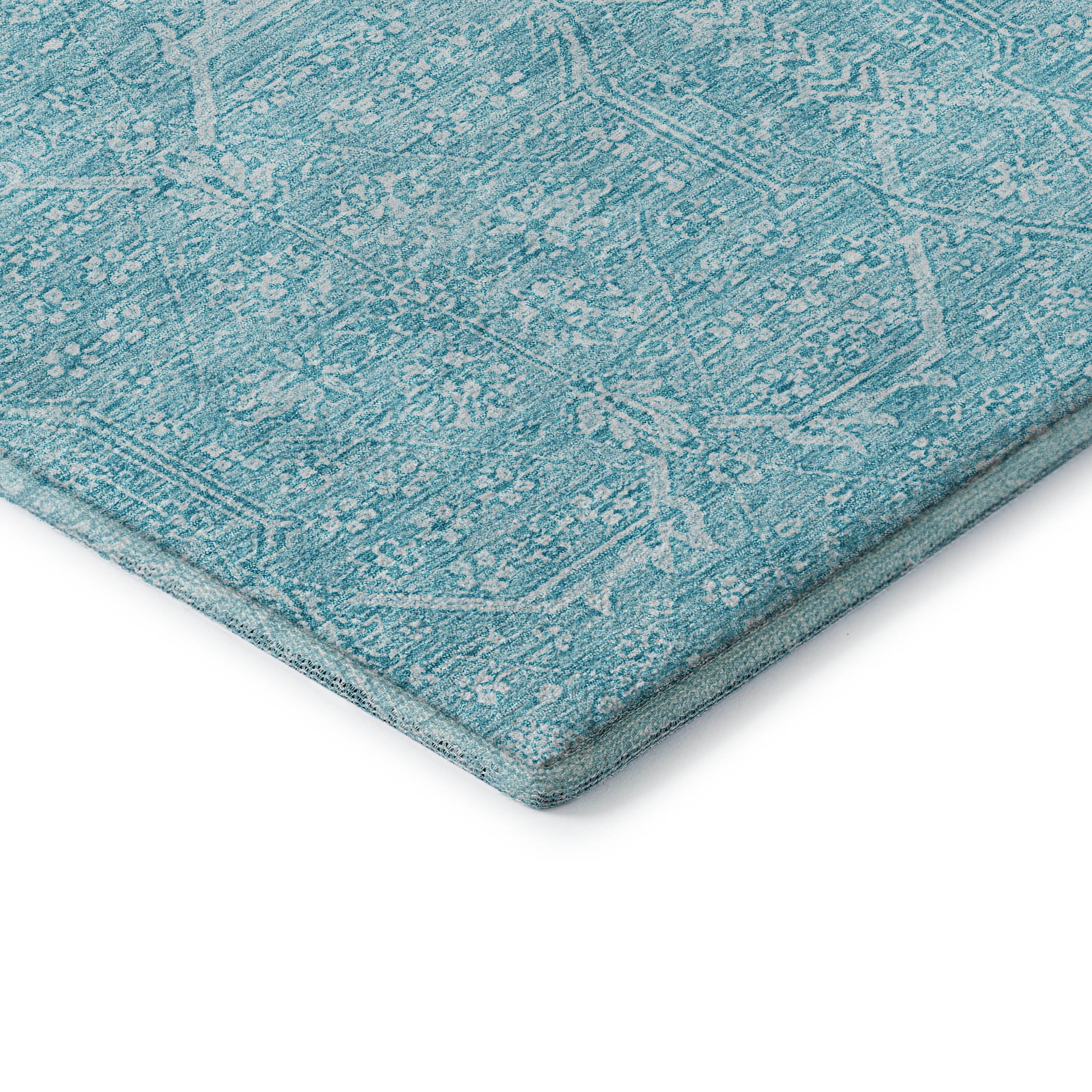 Kotor Machine Washable Traditional Sky Blue Rug 1'8" x 2'6" #shape_Rectangle
