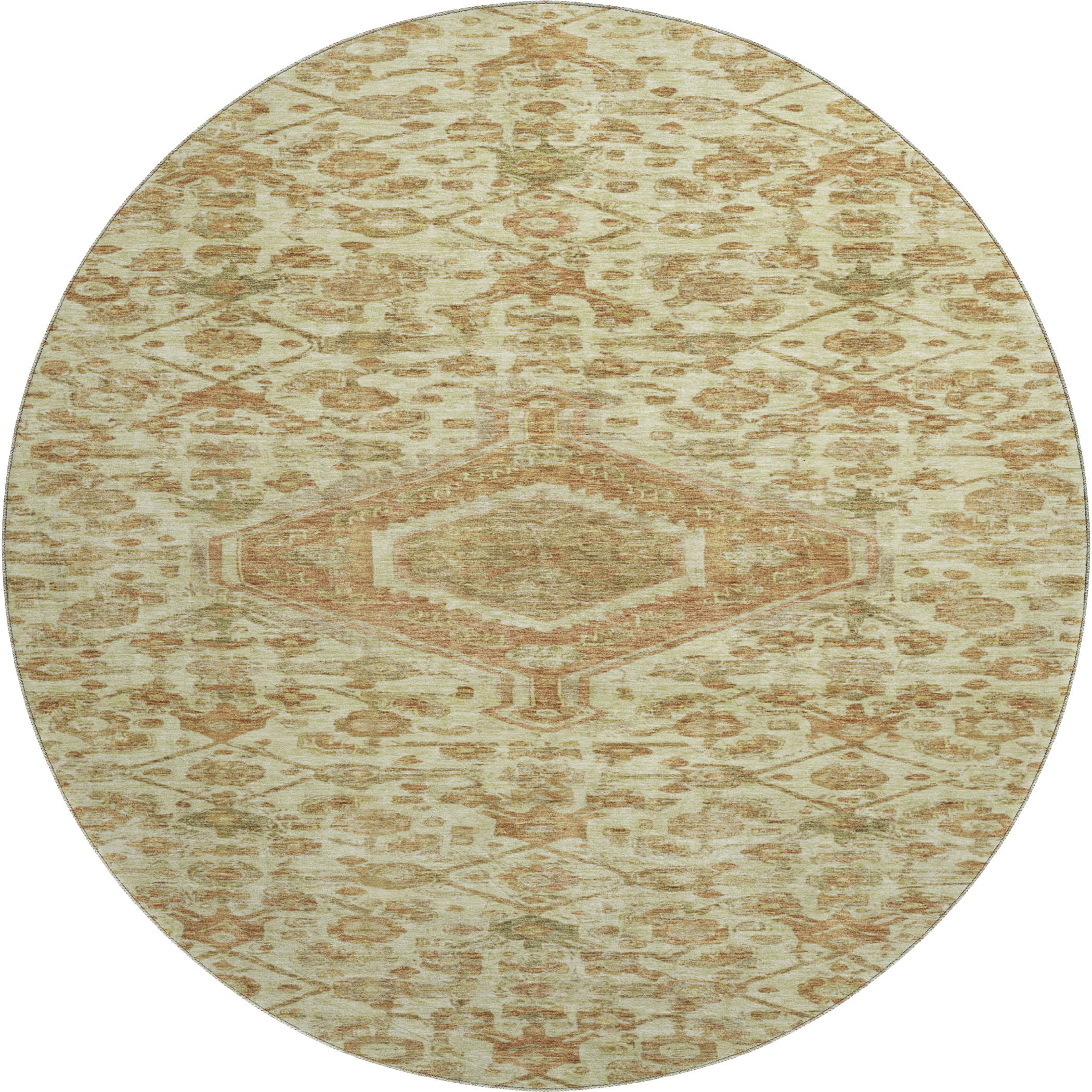 Oslo Machine Washable Traditional Beige Brown Rug 8' x 8' #shape_Round