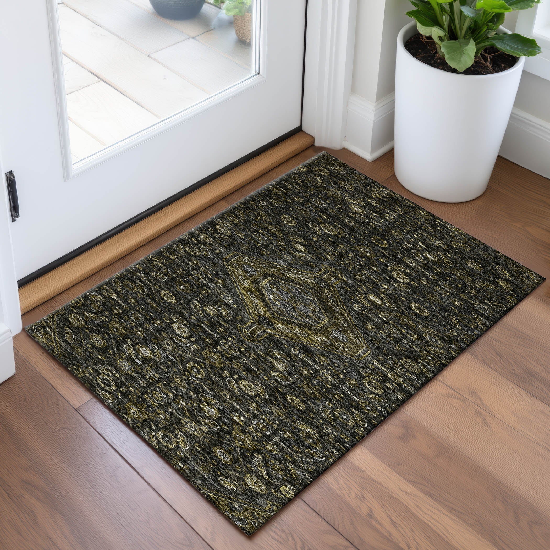 Oslo Machine Washable Traditional Charcoal Gray Rug 1'8" x 2'6" #shape_Rectangle