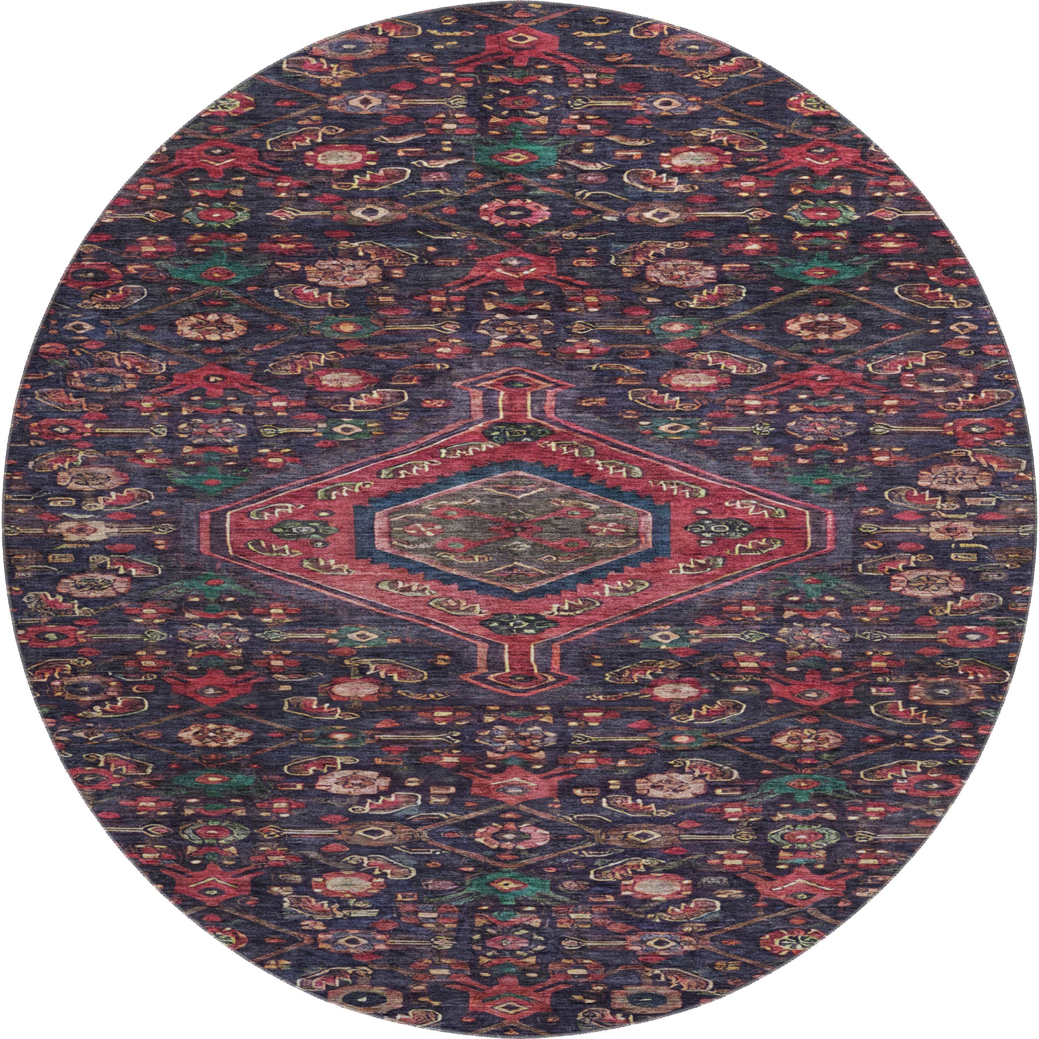 Oslo Machine Washable Traditional Navy Blue Rug 8' x 8' #shape_Round