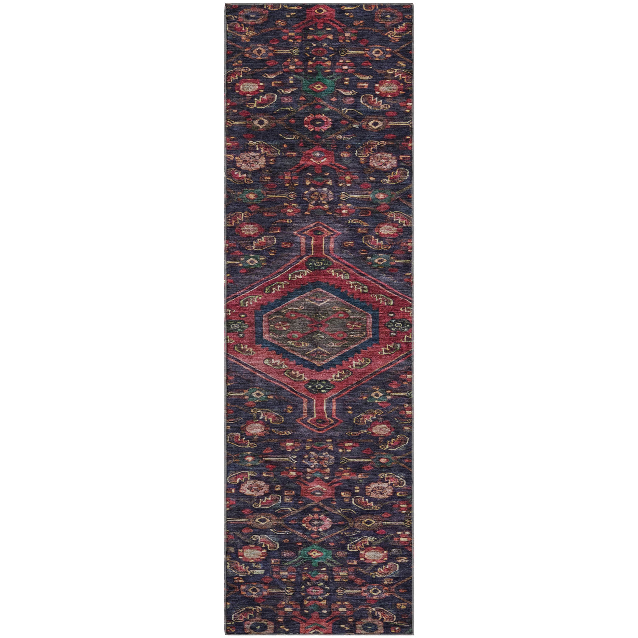 Oslo Machine Washable Traditional Navy Blue Rug 2'3" x 7'6" #shape_Runner