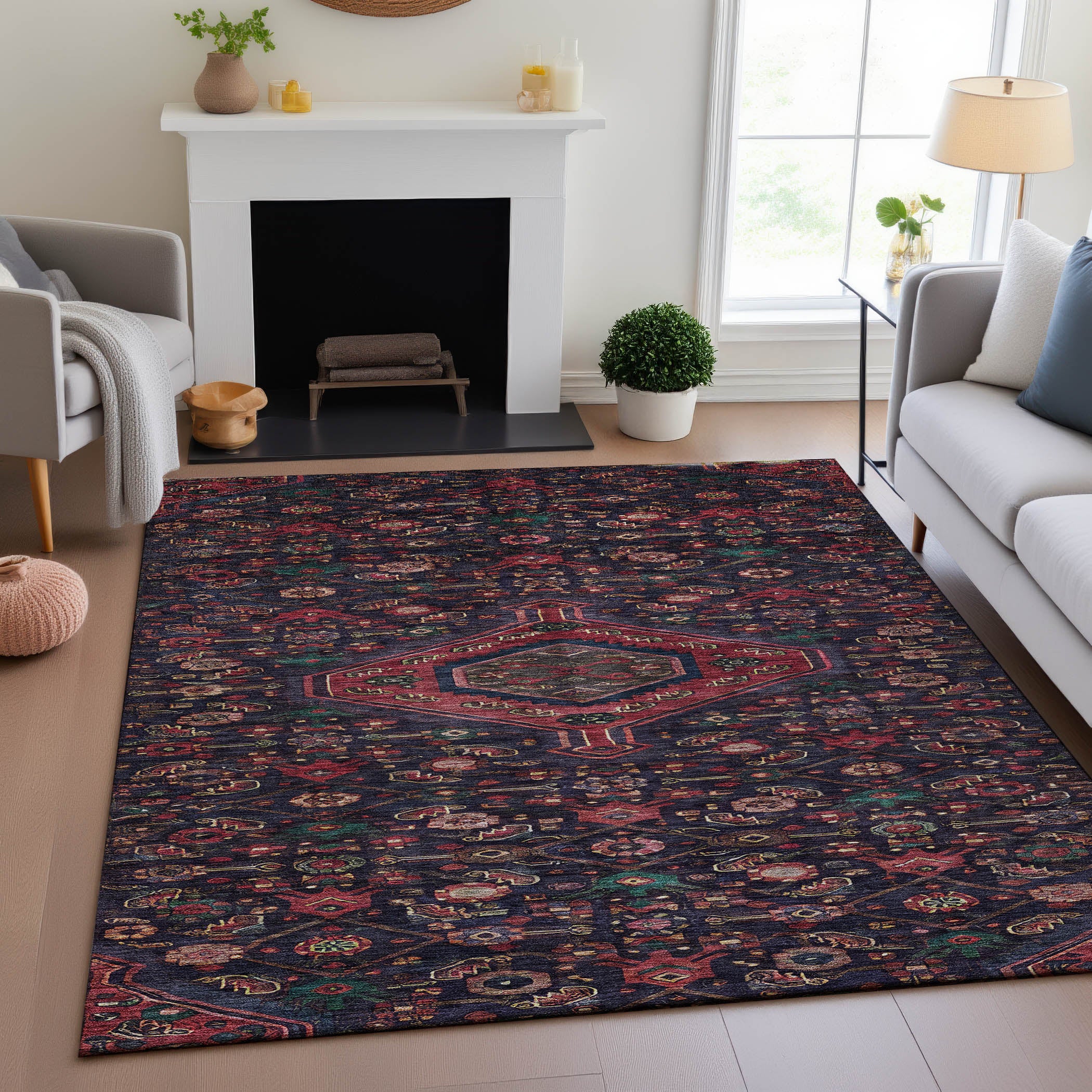 Oslo Machine Washable Traditional Navy Blue Rug 2'6" x 3'10" #shape_Rectangle