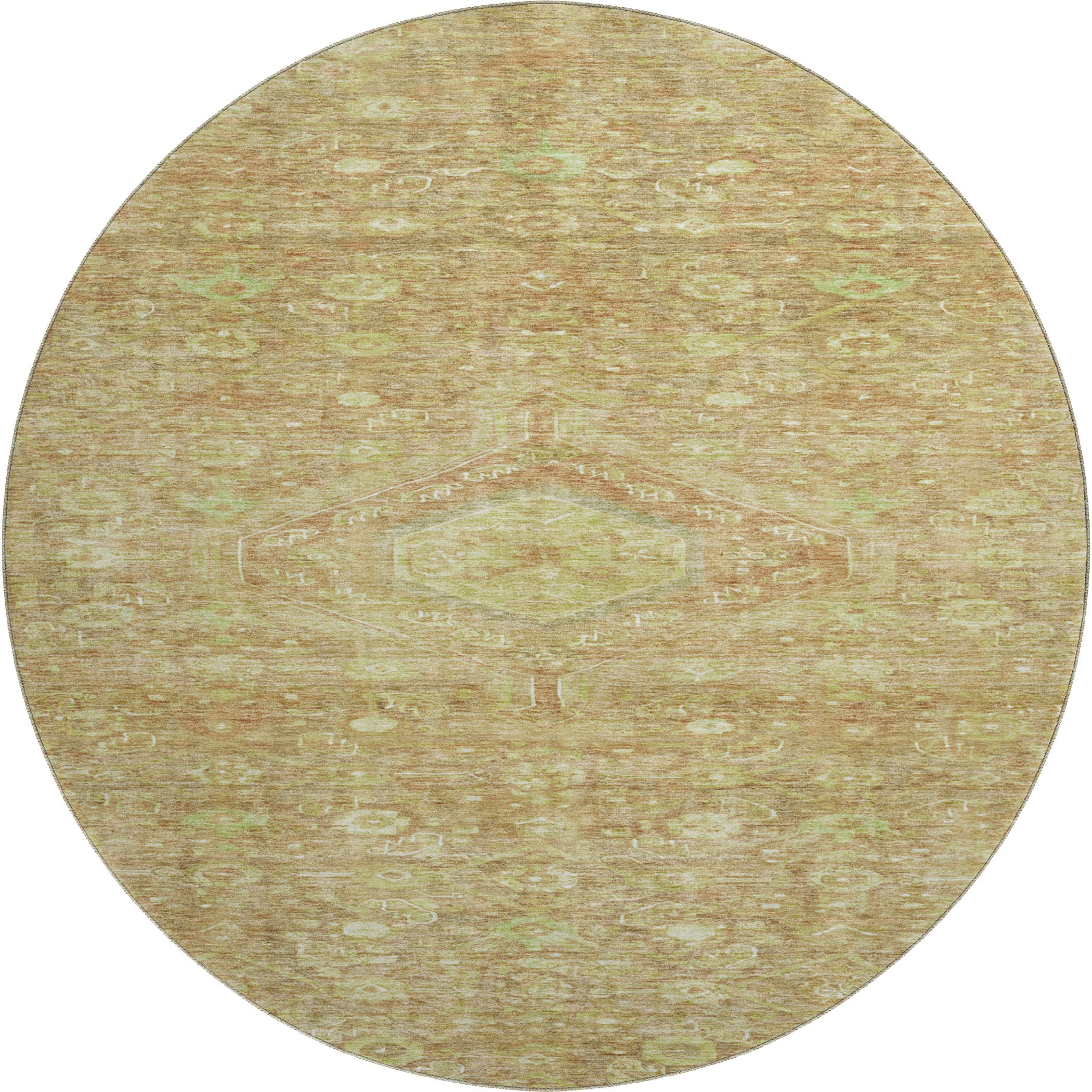 Oslo Machine Washable Traditional Terracotta Orange Rug 8' x 8' #shape_Round