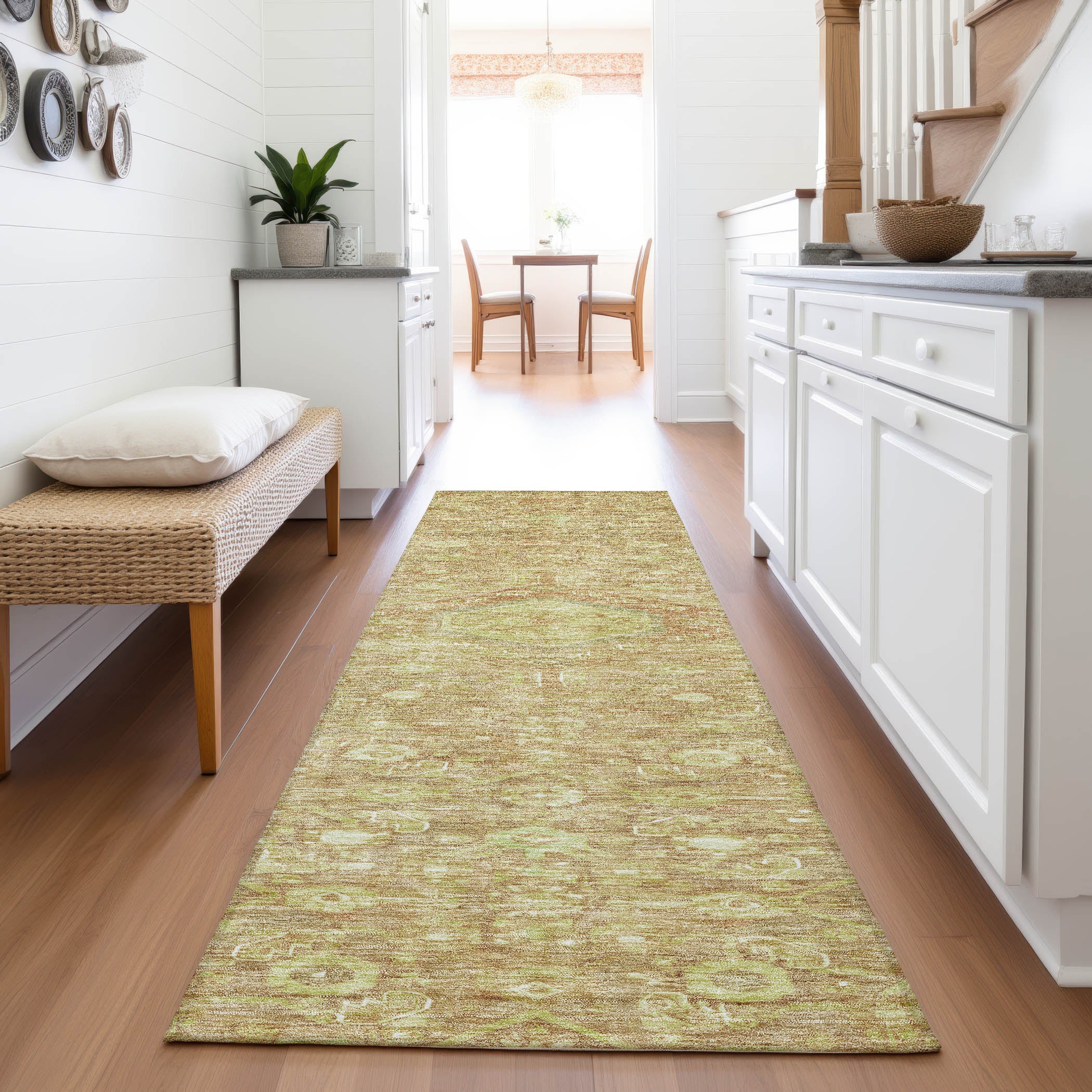 Oslo Machine Washable Traditional Terracotta Orange Rug 2'3" x 7'6" #shape_Runner