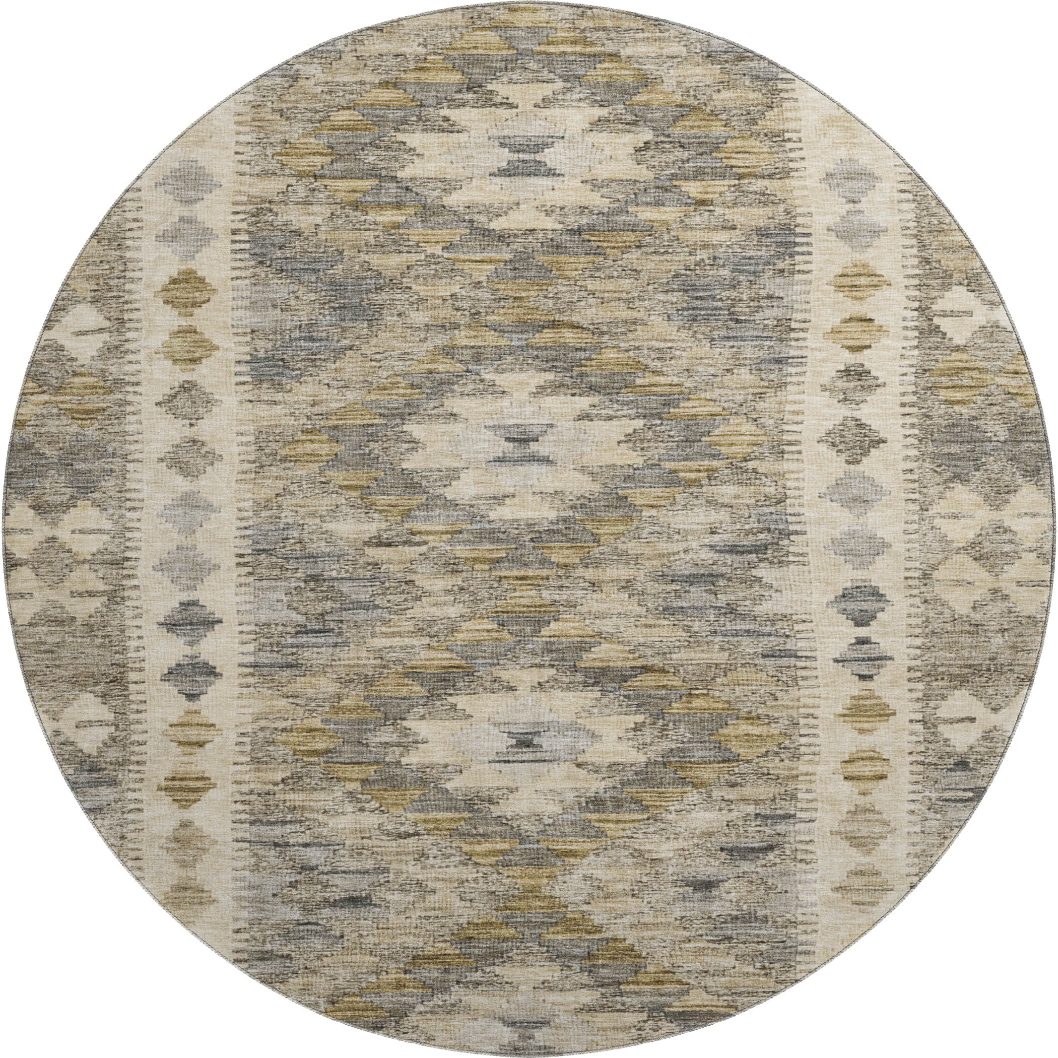 Bogota Machine Washable Transitional Beige Brown Rug 8' x 8' #shape_Round