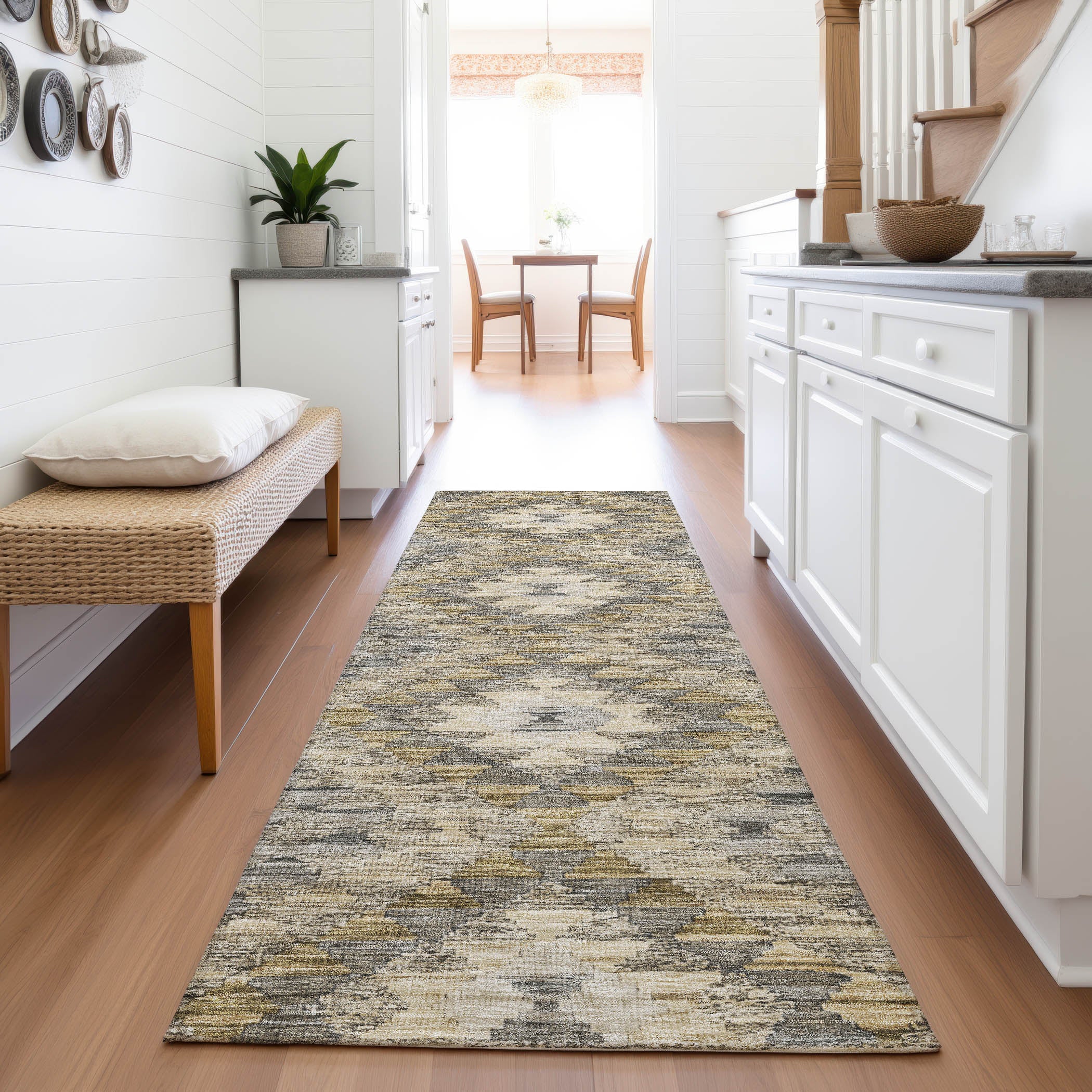 Bogota Machine Washable Transitional Beige Brown Rug 2'3" x 7'6" #shape_Runner