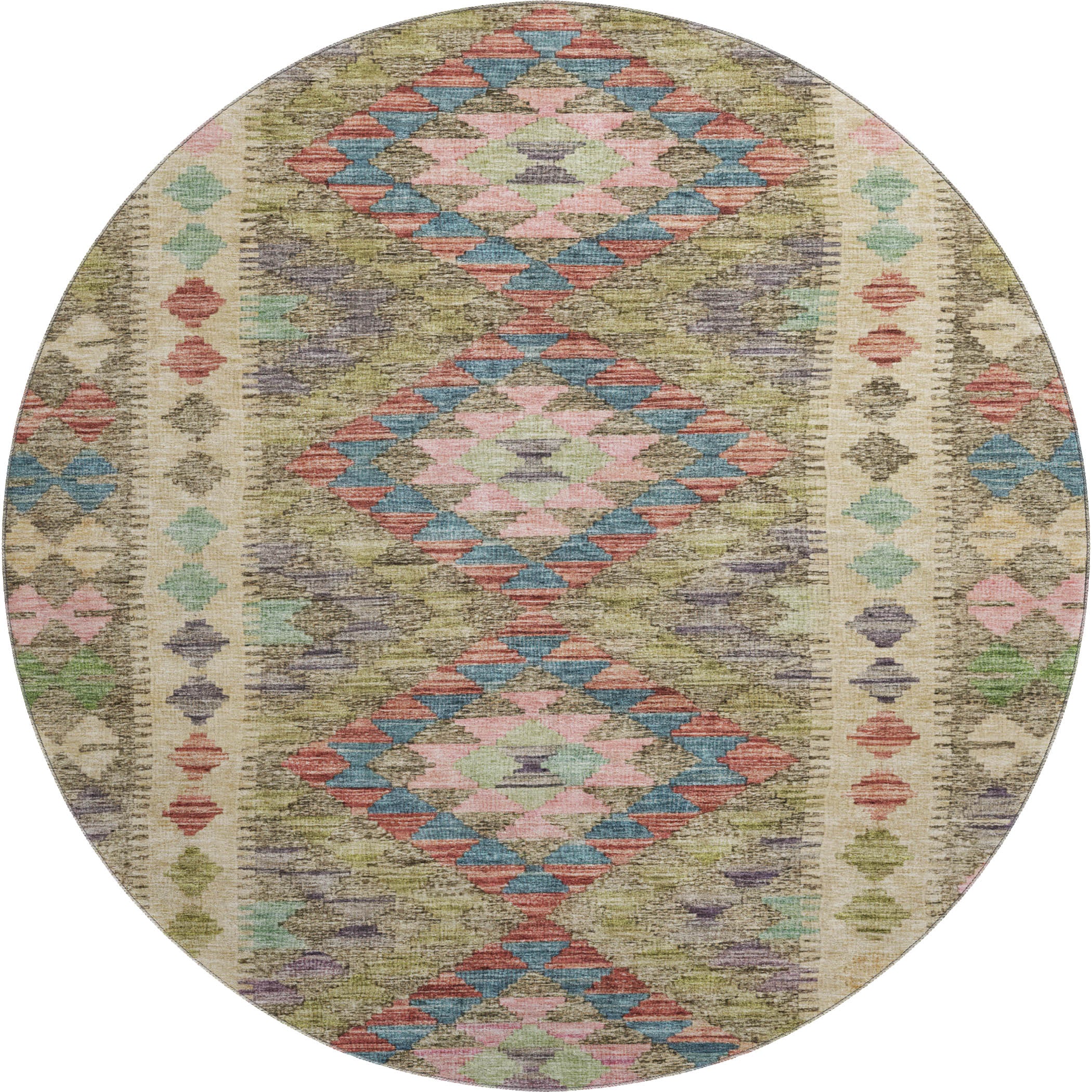Bogota Machine Washable Transitional Green Rug 8' x 8' #shape_Round