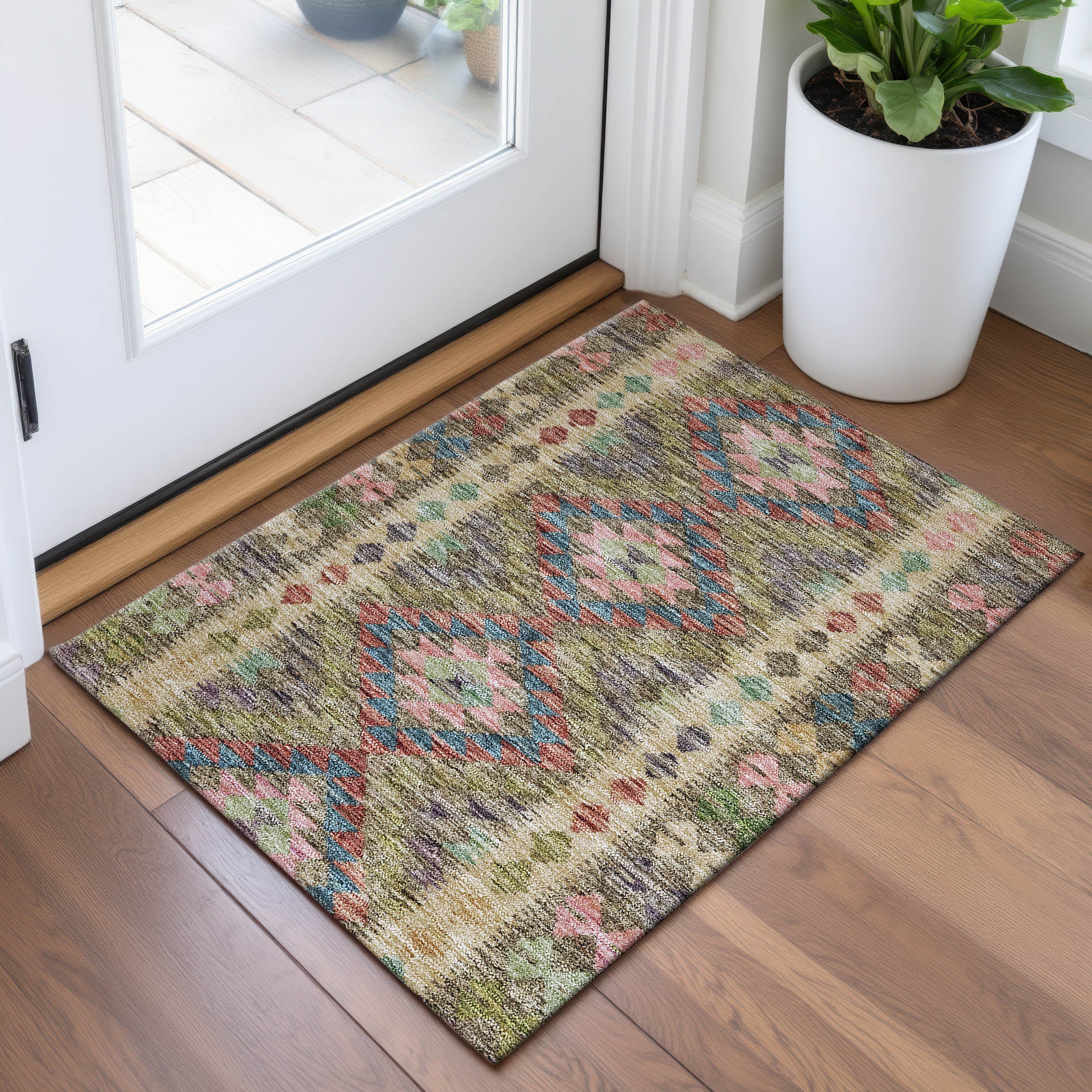 Bogota Machine Washable Transitional Green Rug 1'8" x 2'6" #shape_Rectangle