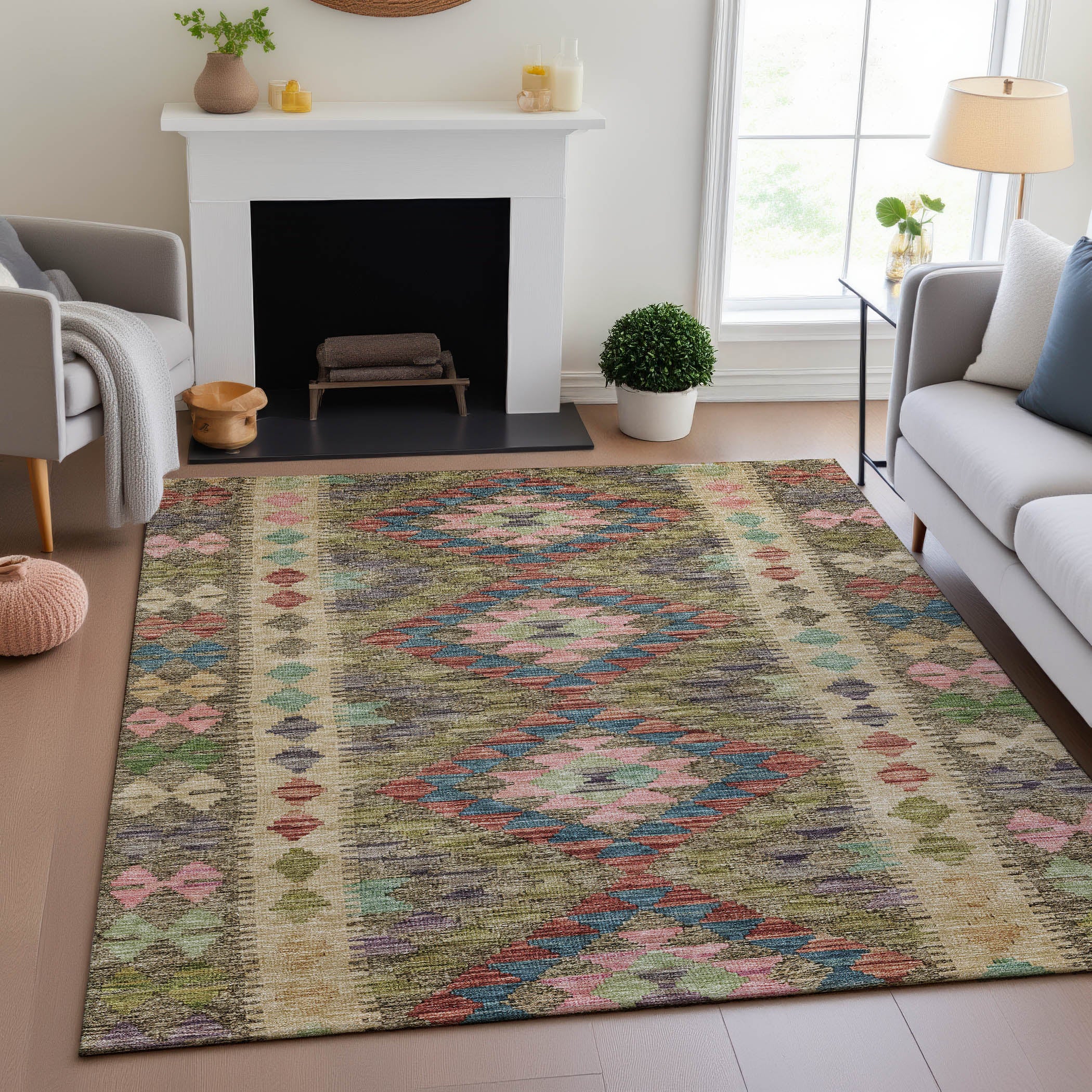 Bogota Machine Washable Transitional Green Rug 2'6" x 3'10" #shape_Rectangle