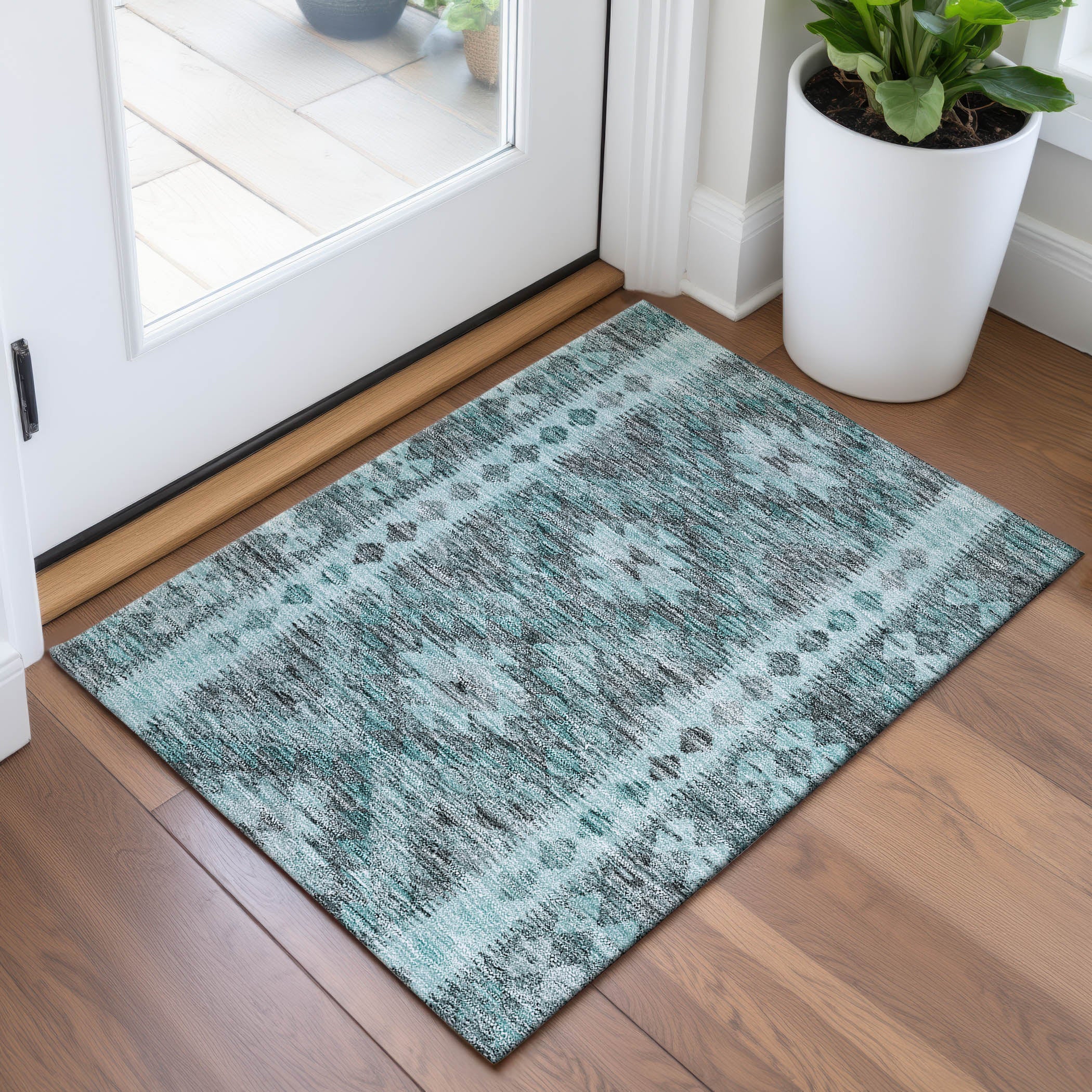 Bogota Machine Washable Transitional Teal Rug 1'8" x 2'6" #shape_Rectangle