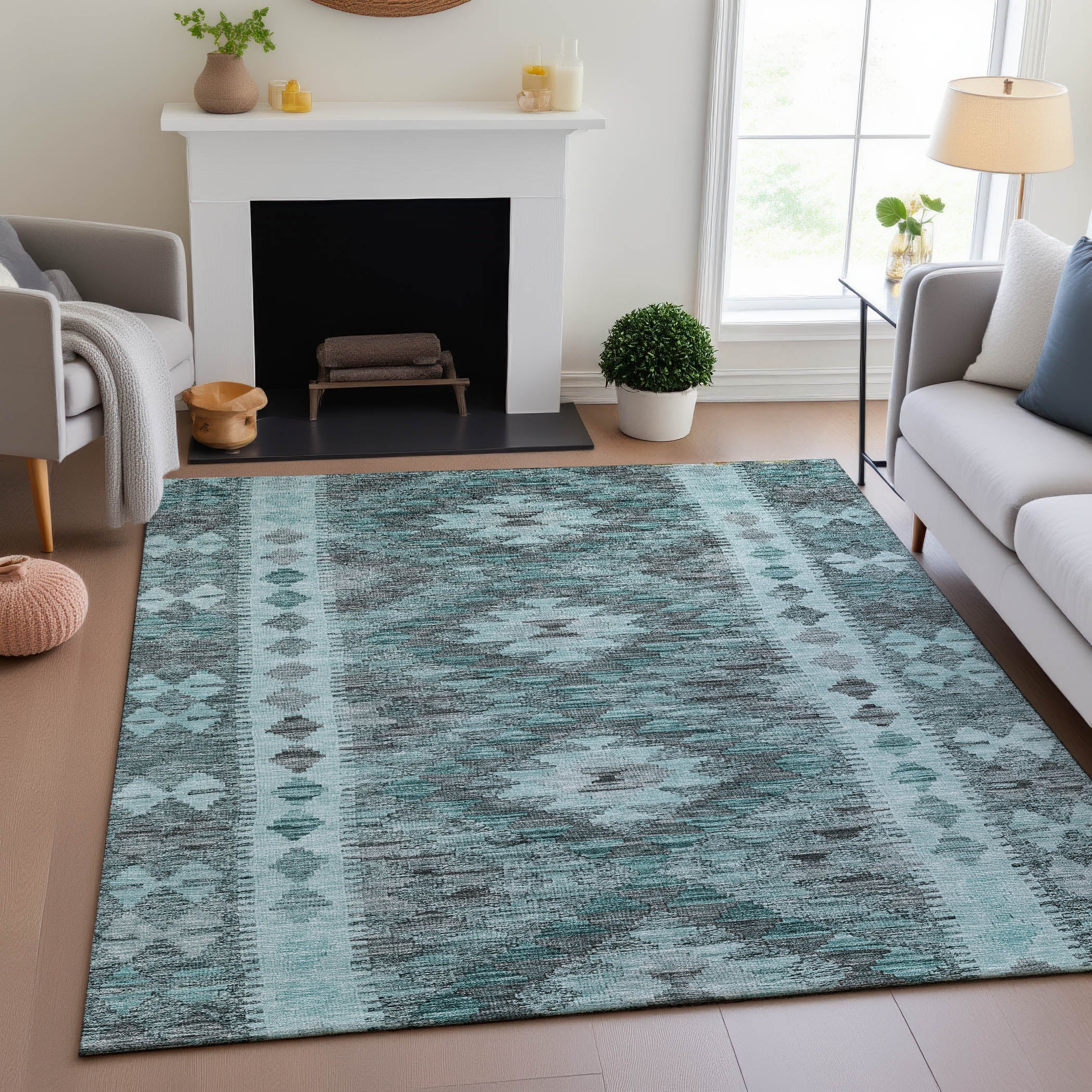 Bogota Machine Washable Transitional Teal Rug 2'6" x 3'10" #shape_Rectangle