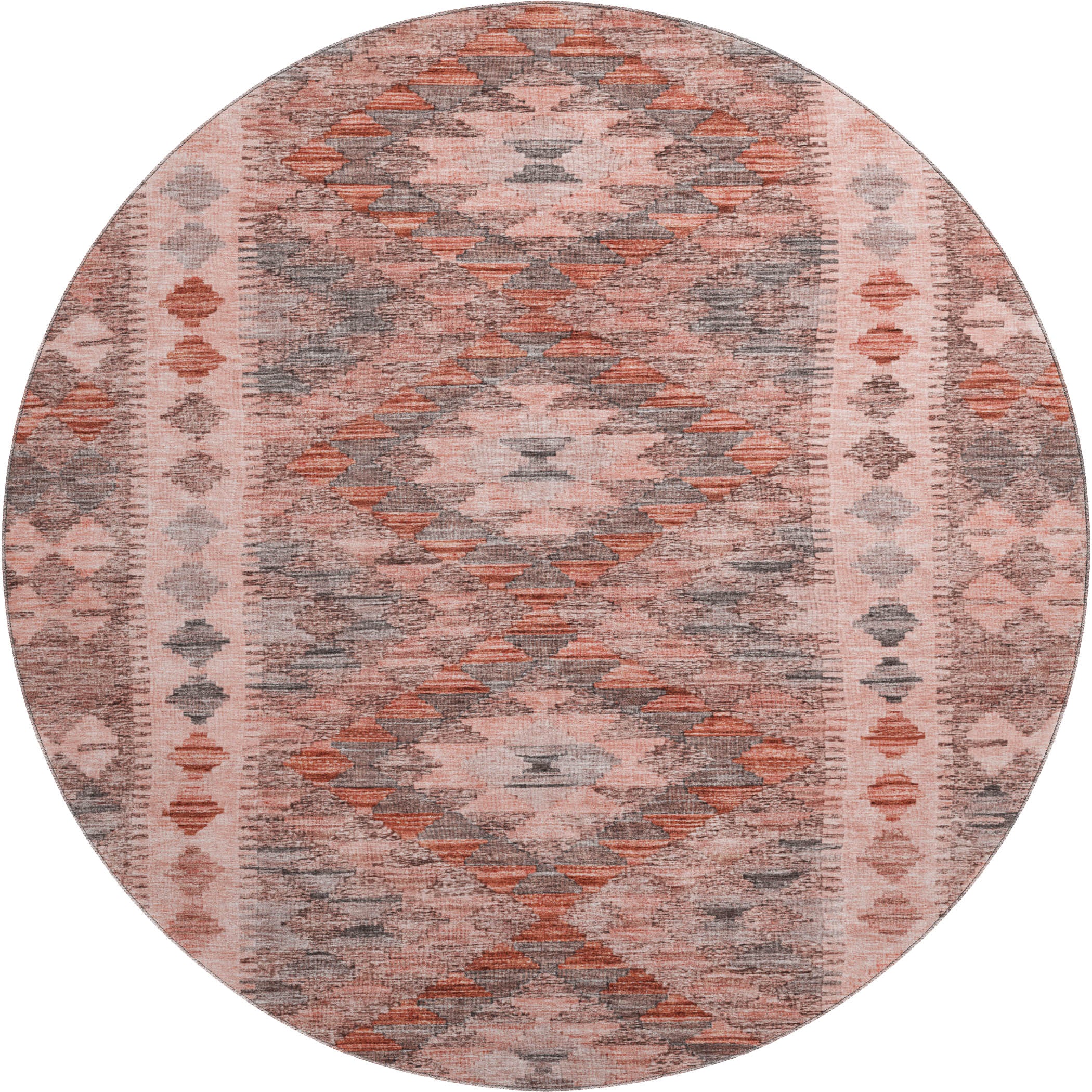 Bogota Machine Washable Transitional Terracotta Orange Rug 8' x 8' #shape_Round