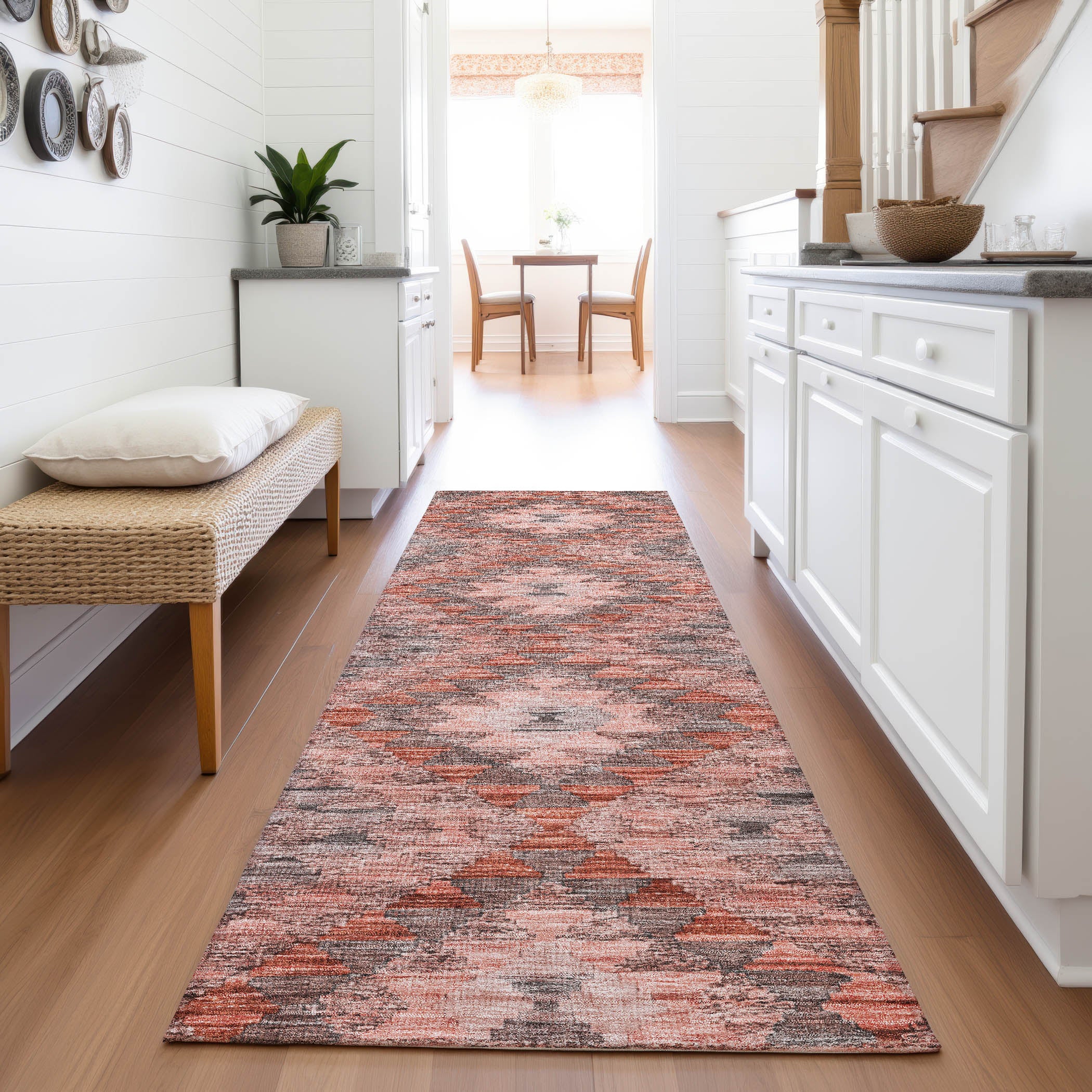 Bogota Machine Washable Transitional Terracotta Orange Rug 2'3" x 7'6" #shape_Runner