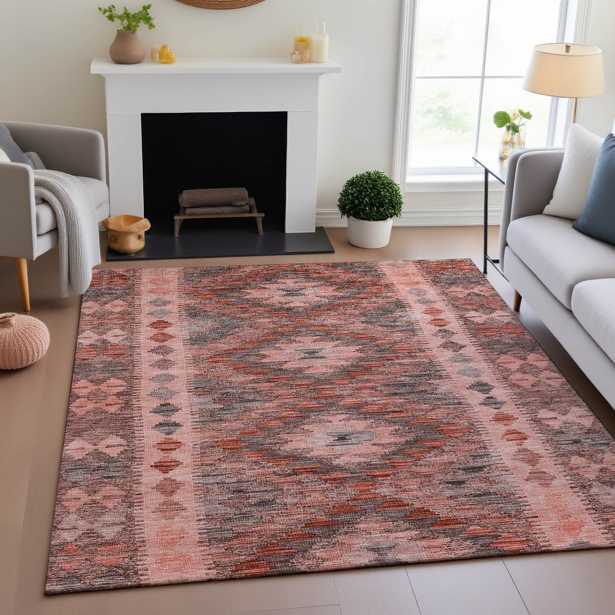 Bogota Machine Washable Transitional Terracotta Orange Rug 2'6" x 3'10" #shape_Rectangle