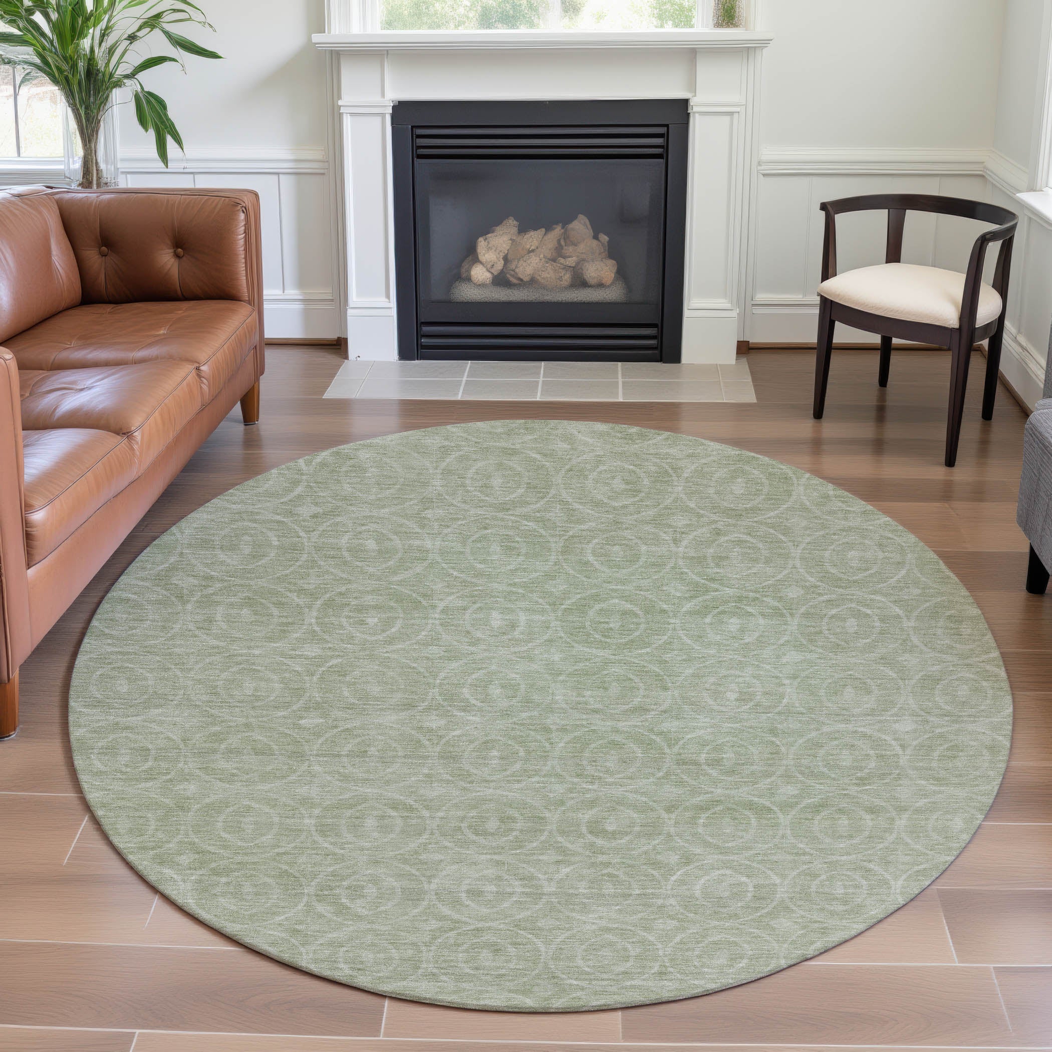 Mostar Machine Washable Transitional Mint Green Rug 8' x 8' #shape_Round