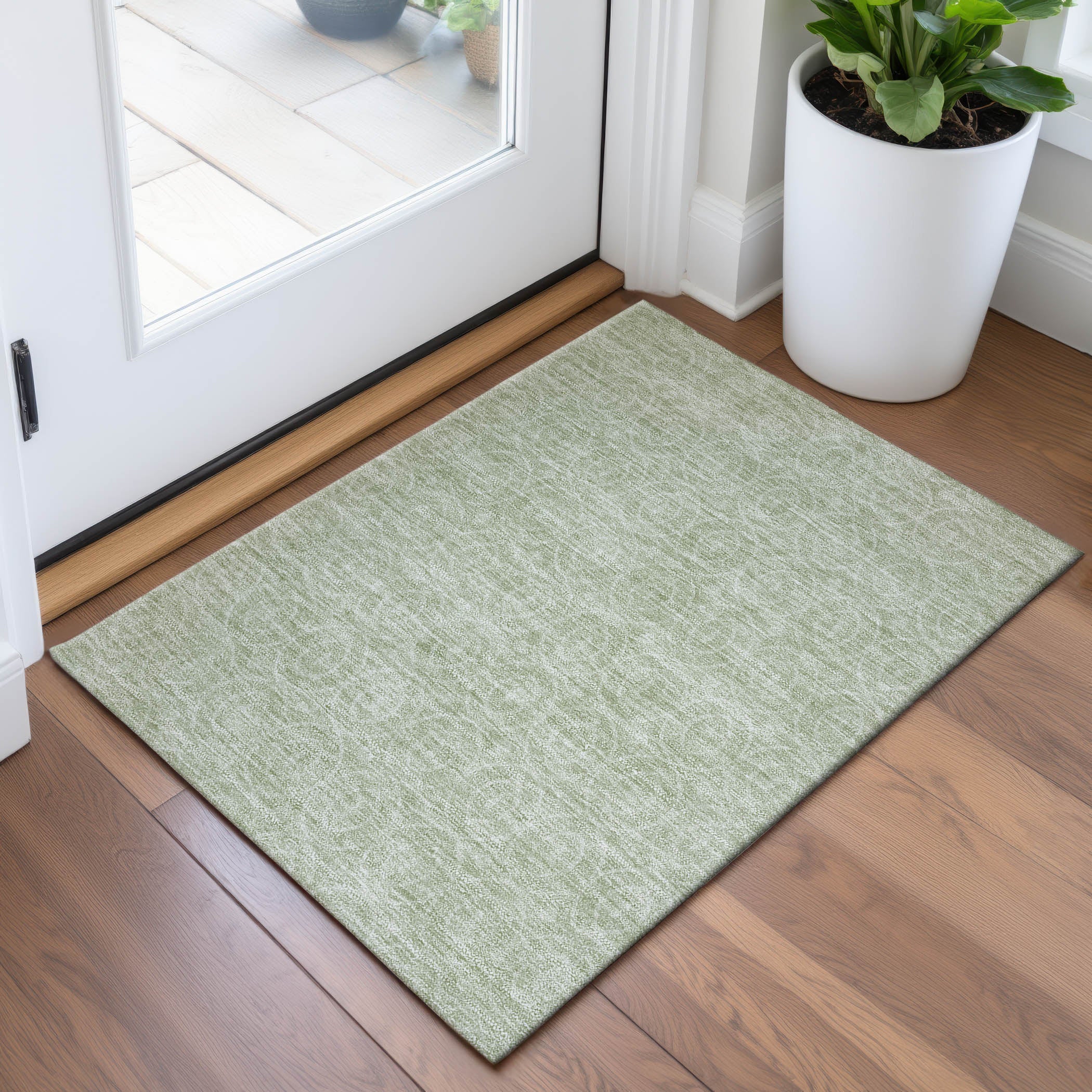 Mostar Machine Washable Transitional Mint Green Rug 1'8" x 2'6" #shape_Rectangle