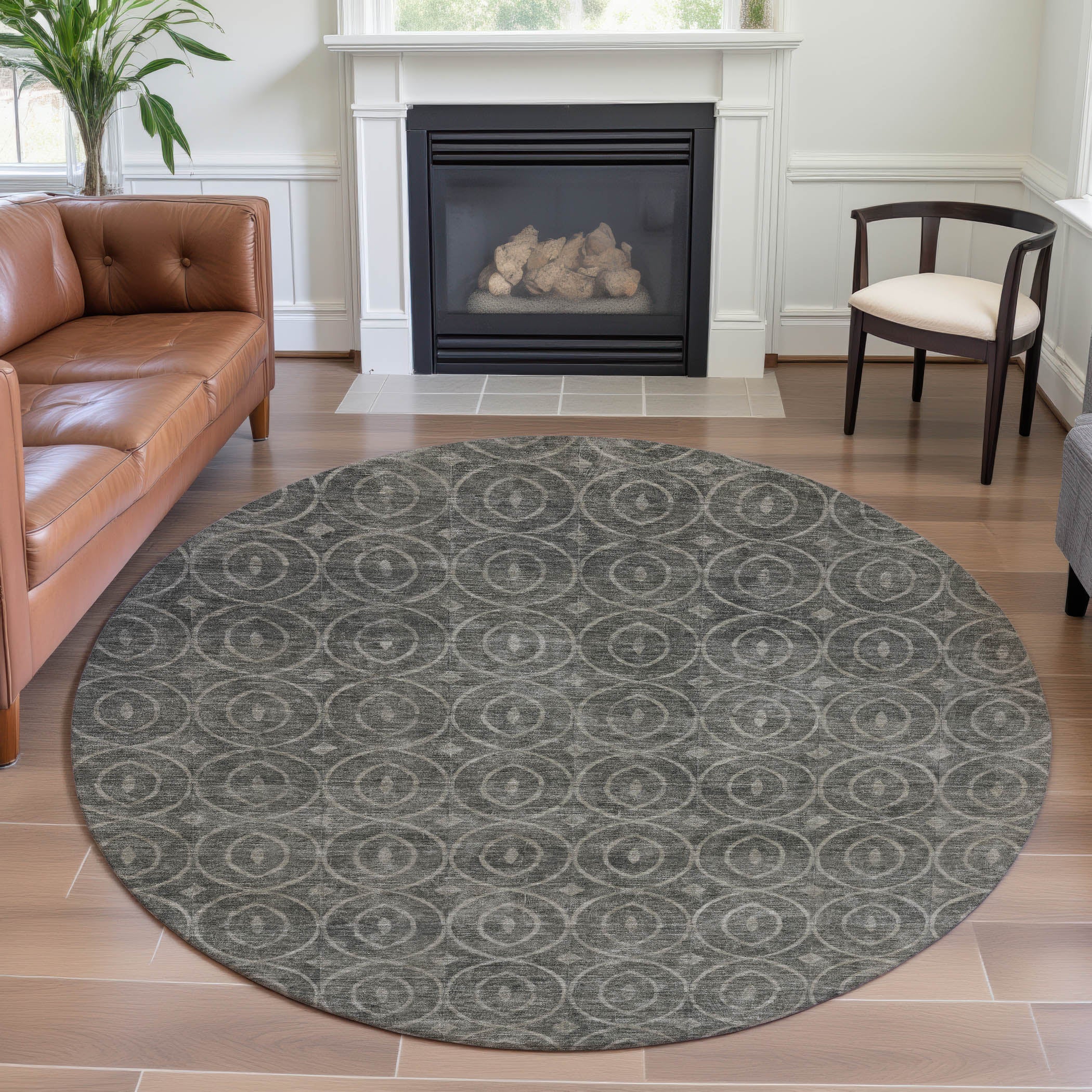 Mostar Machine Washable Transitional Pewter Gray Rug 8' x 8' #shape_Round
