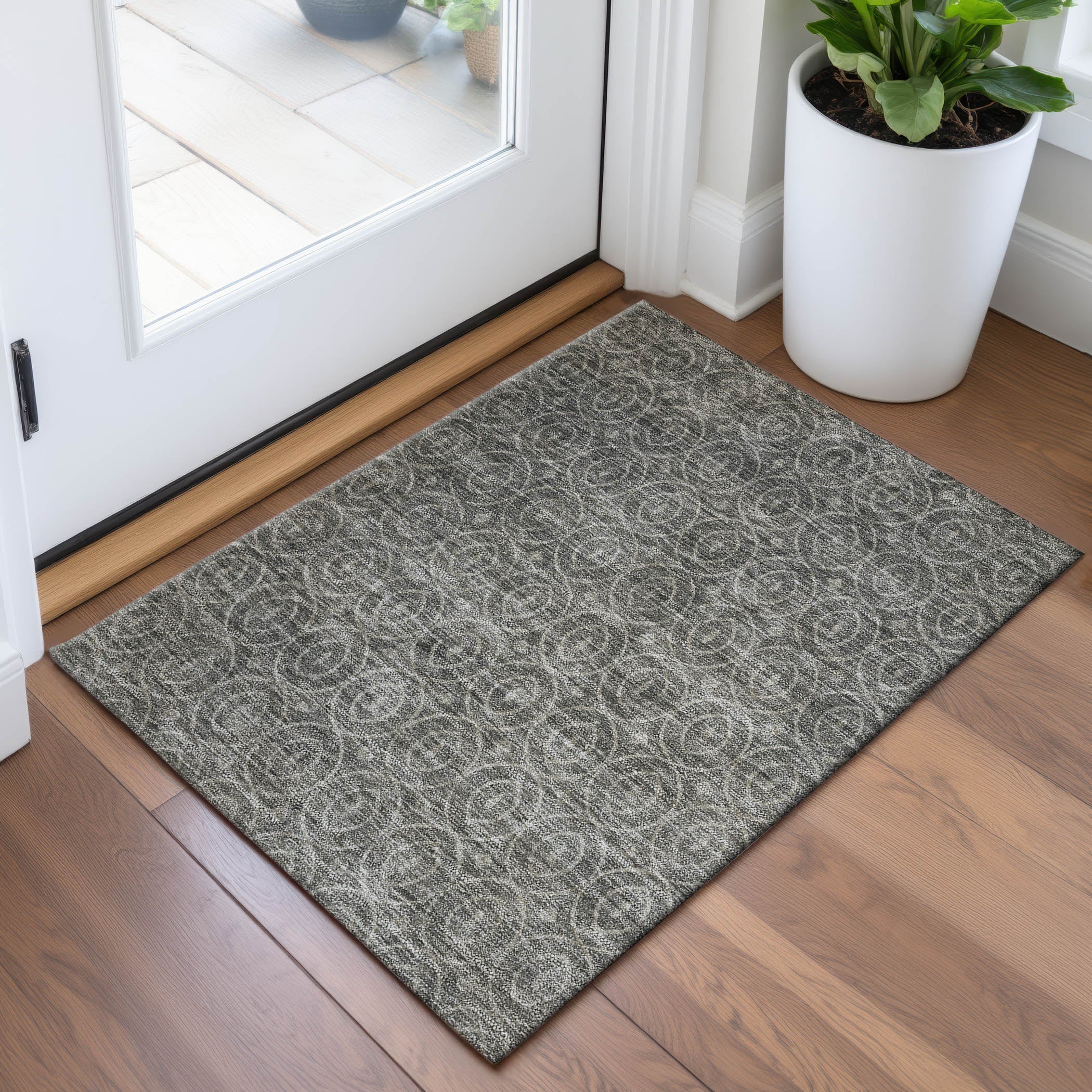 Mostar Machine Washable Transitional Pewter Gray Rug 1'8" x 2'6" #shape_Rectangle
