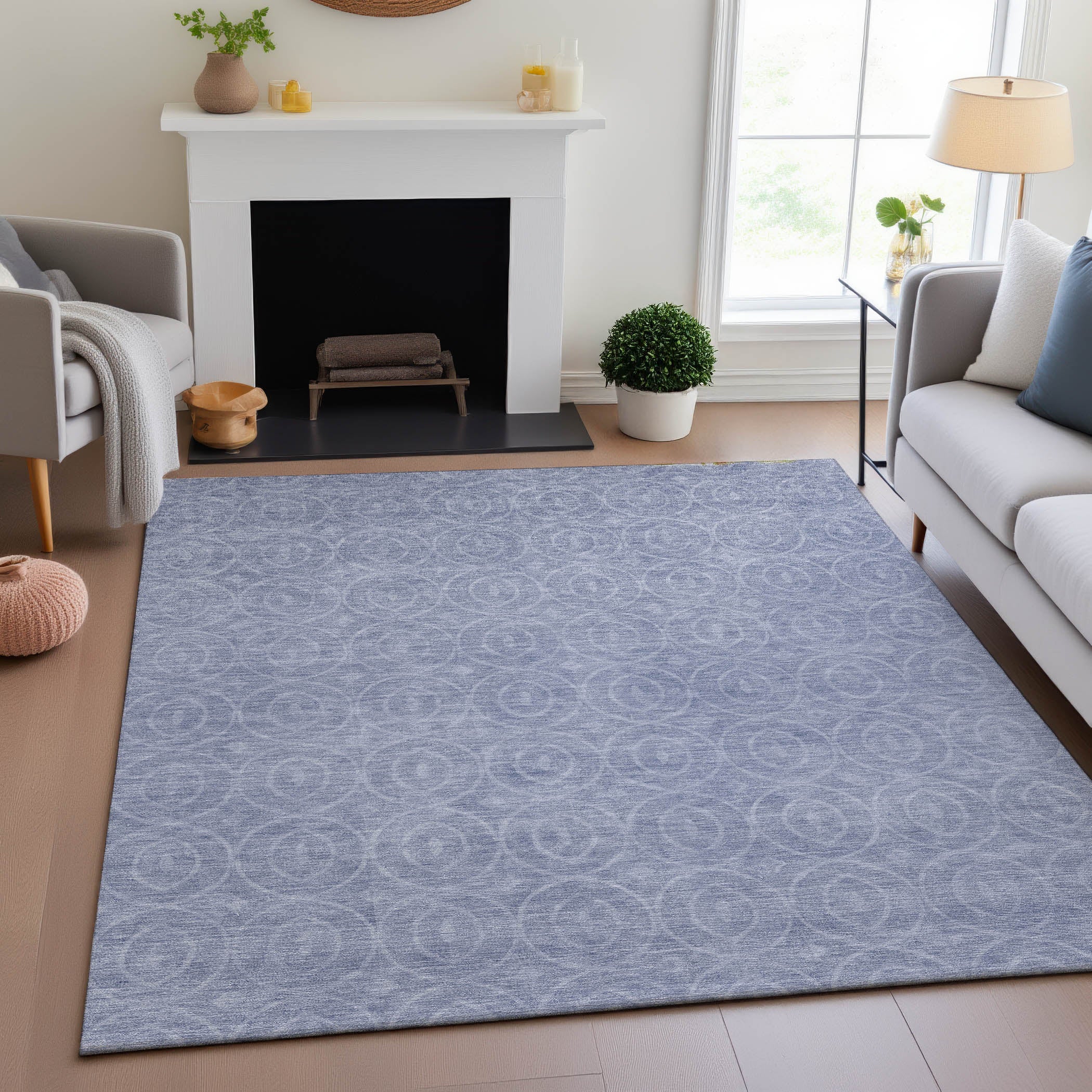 Mostar Machine Washable Transitional Sky Blue Rug 2'6" x 3'10" #shape_Rectangle