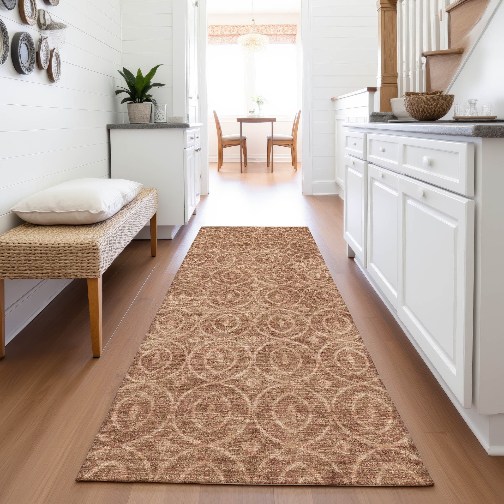 Mostar Machine Washable Transitional Terracotta Orange Rug 2'3" x 7'6" #shape_Runner