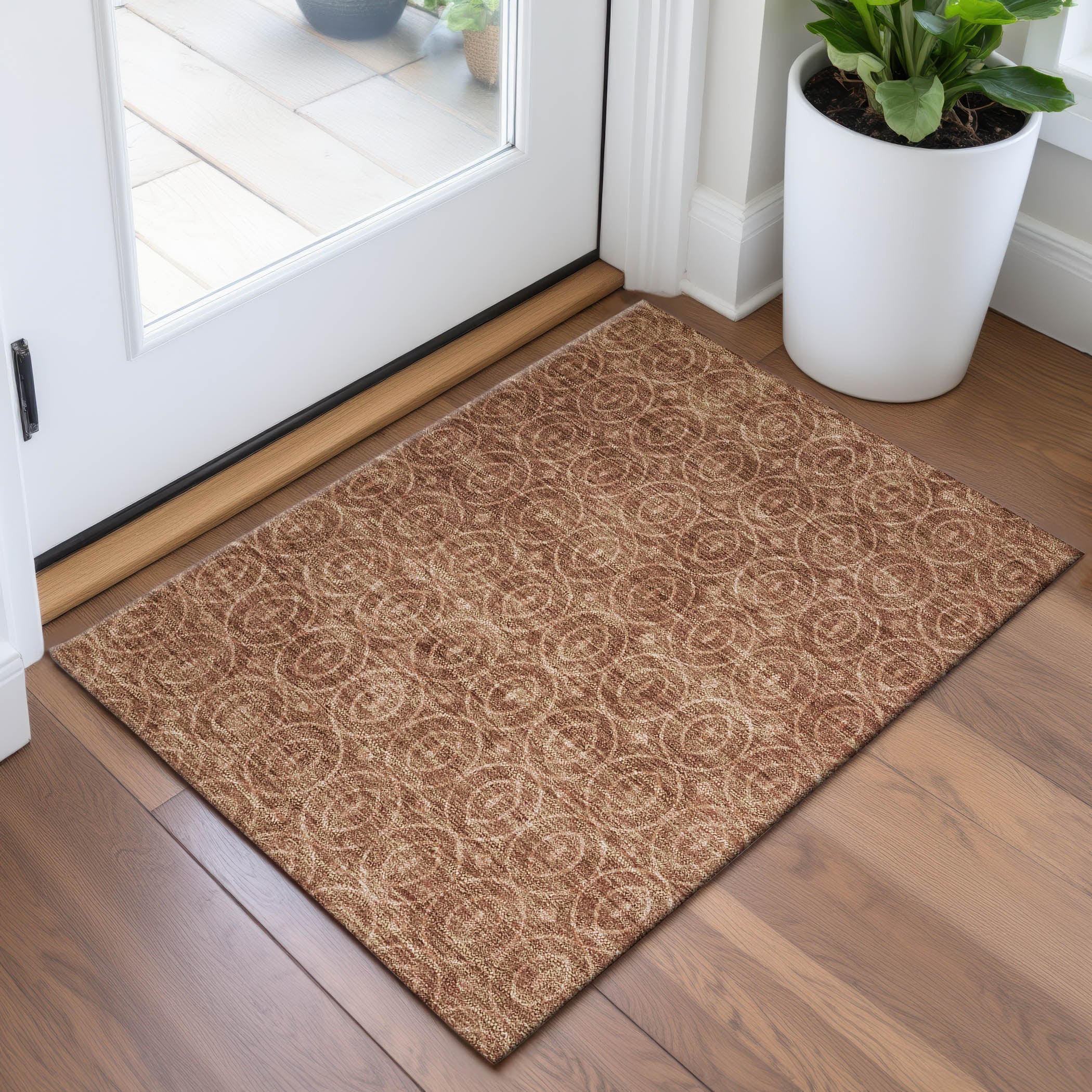 Mostar Machine Washable Transitional Terracotta Orange Rug 1'8" x 2'6" #shape_Rectangle
