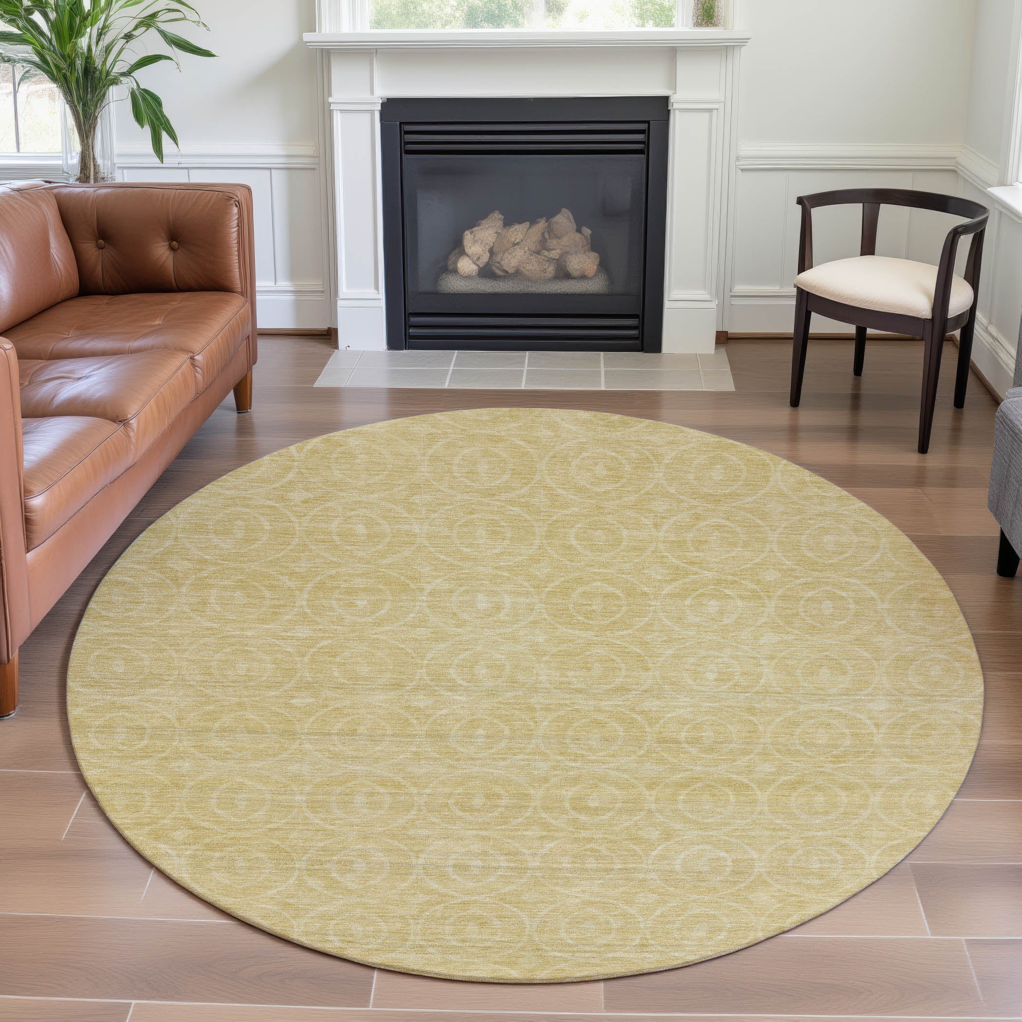 Mostar Machine Washable Transitional Wheat Gold Rug 8' x 8' #shape_Round