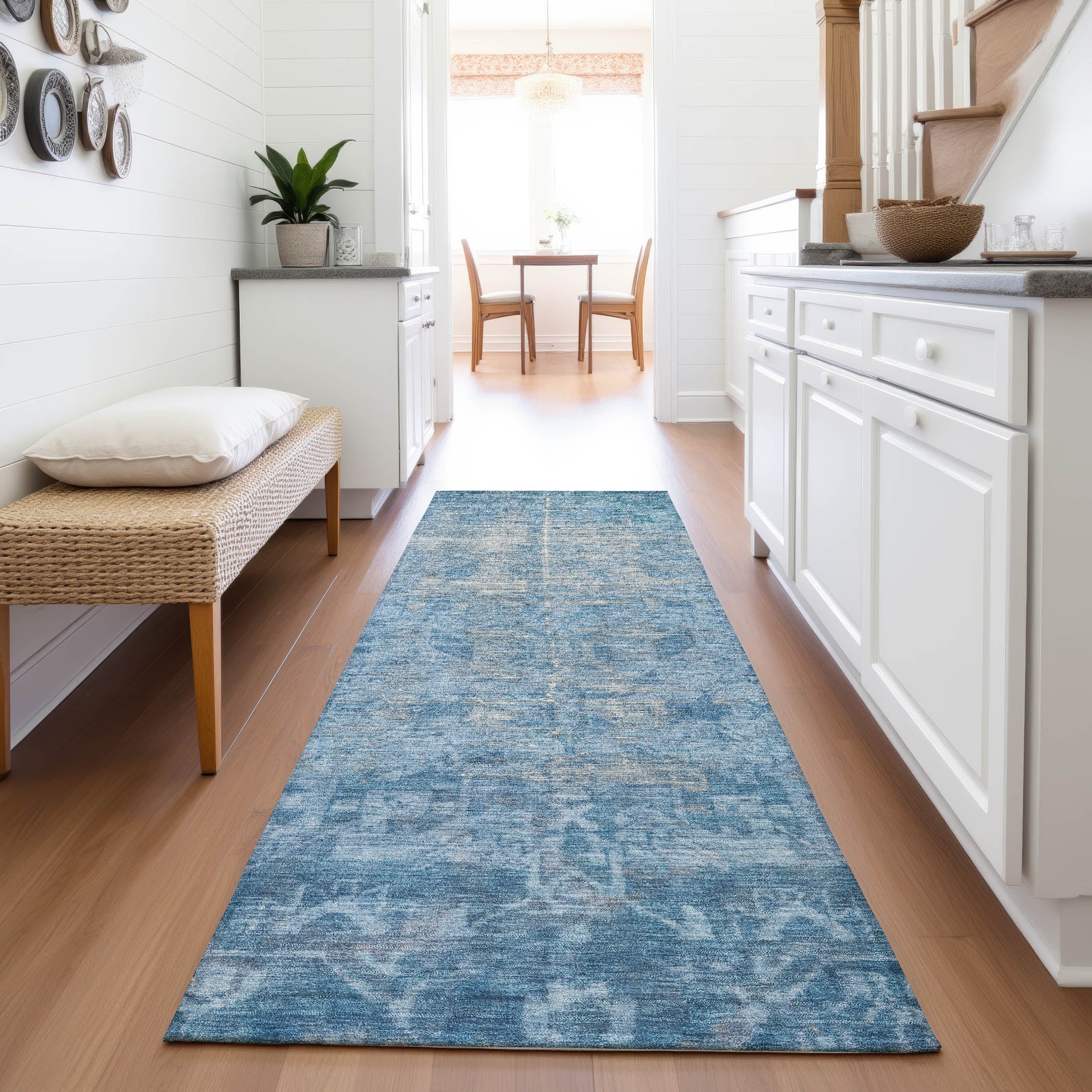 Salzburg Machine Washable Traditional Blue Rug 2'3" x 7'6" #shape_Runner