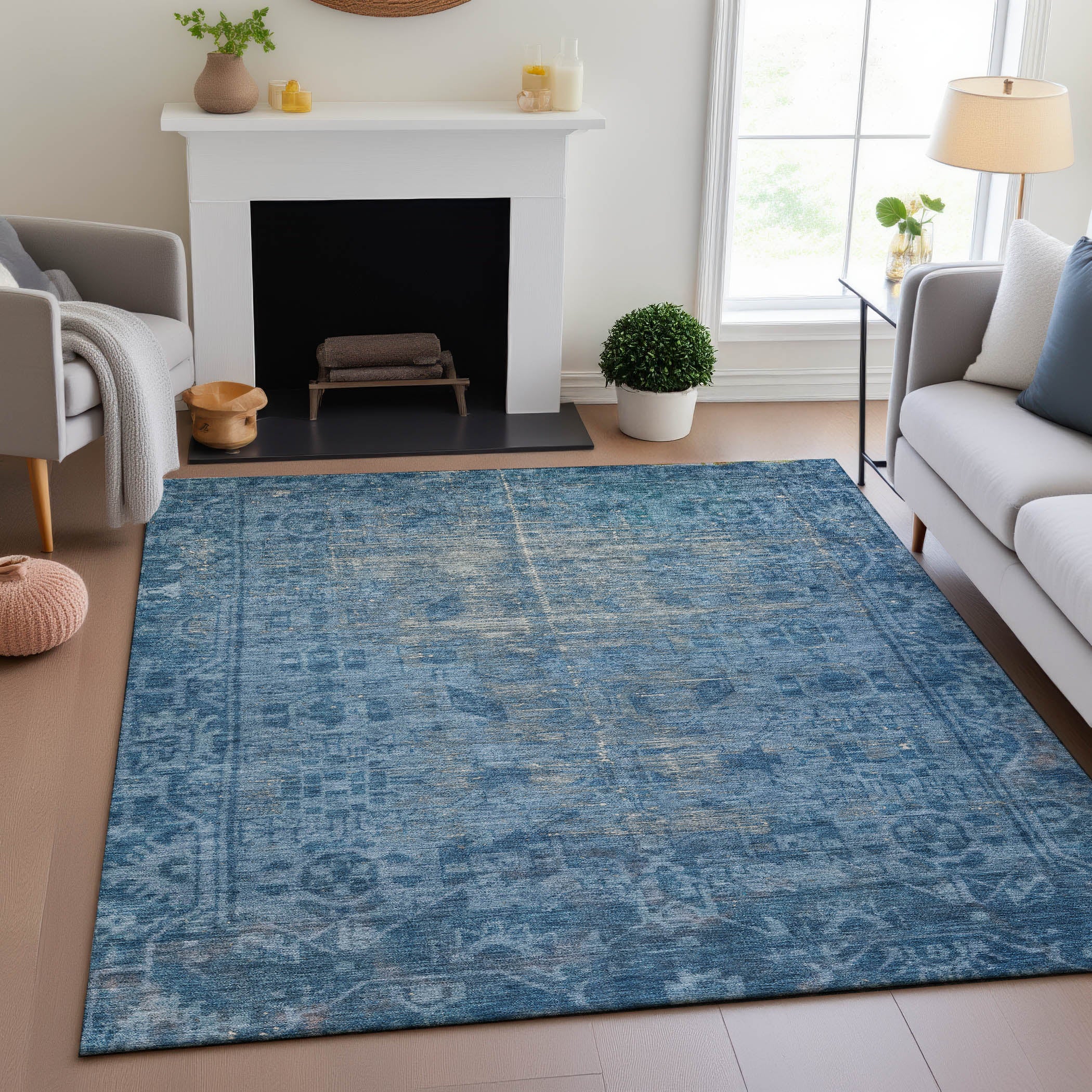 Salzburg Machine Washable Traditional Blue Rug 2'6" x 3'10" #shape_Rectangle