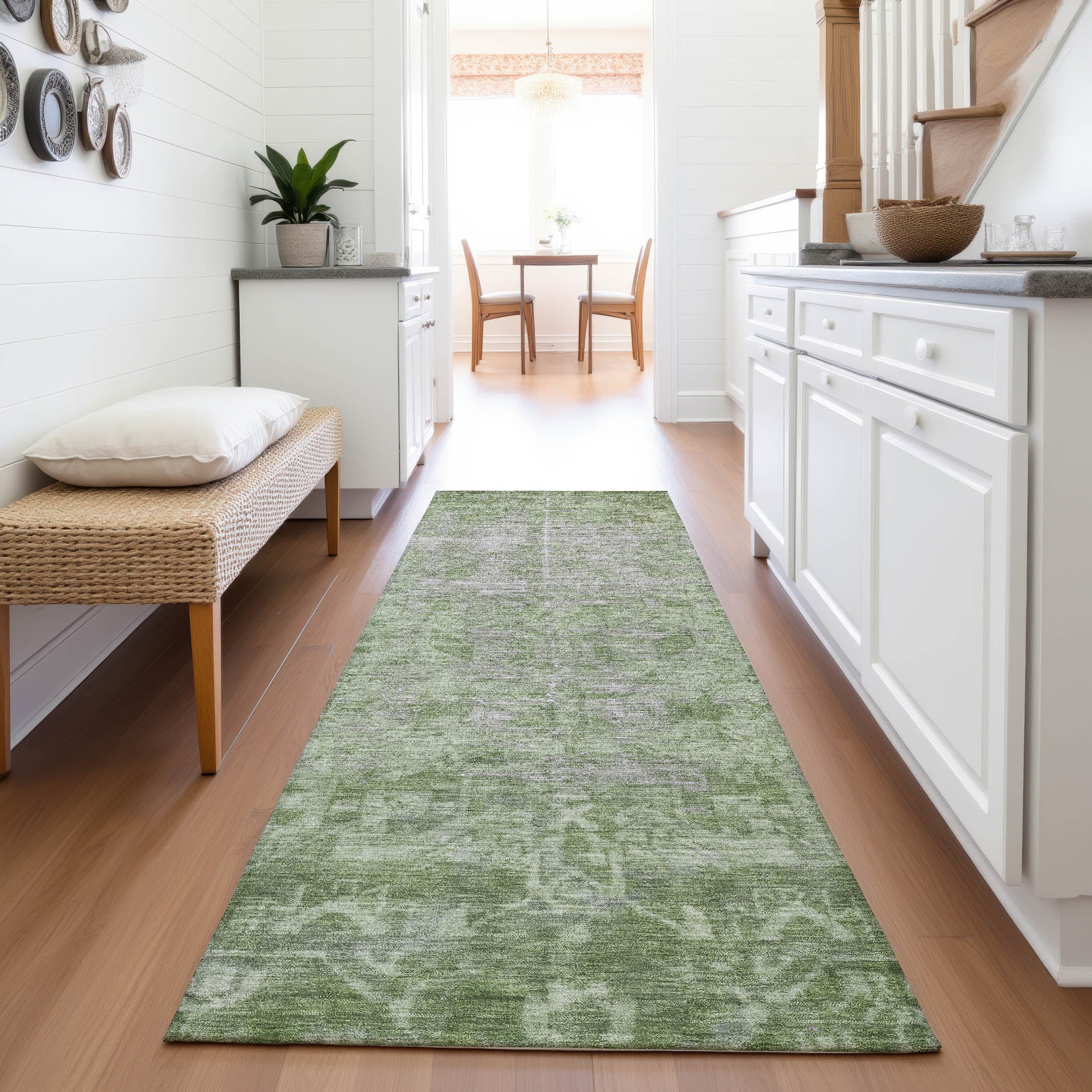 Salzburg Machine Washable Traditional Fern Green Rug 2'3" x 7'6" #shape_Runner