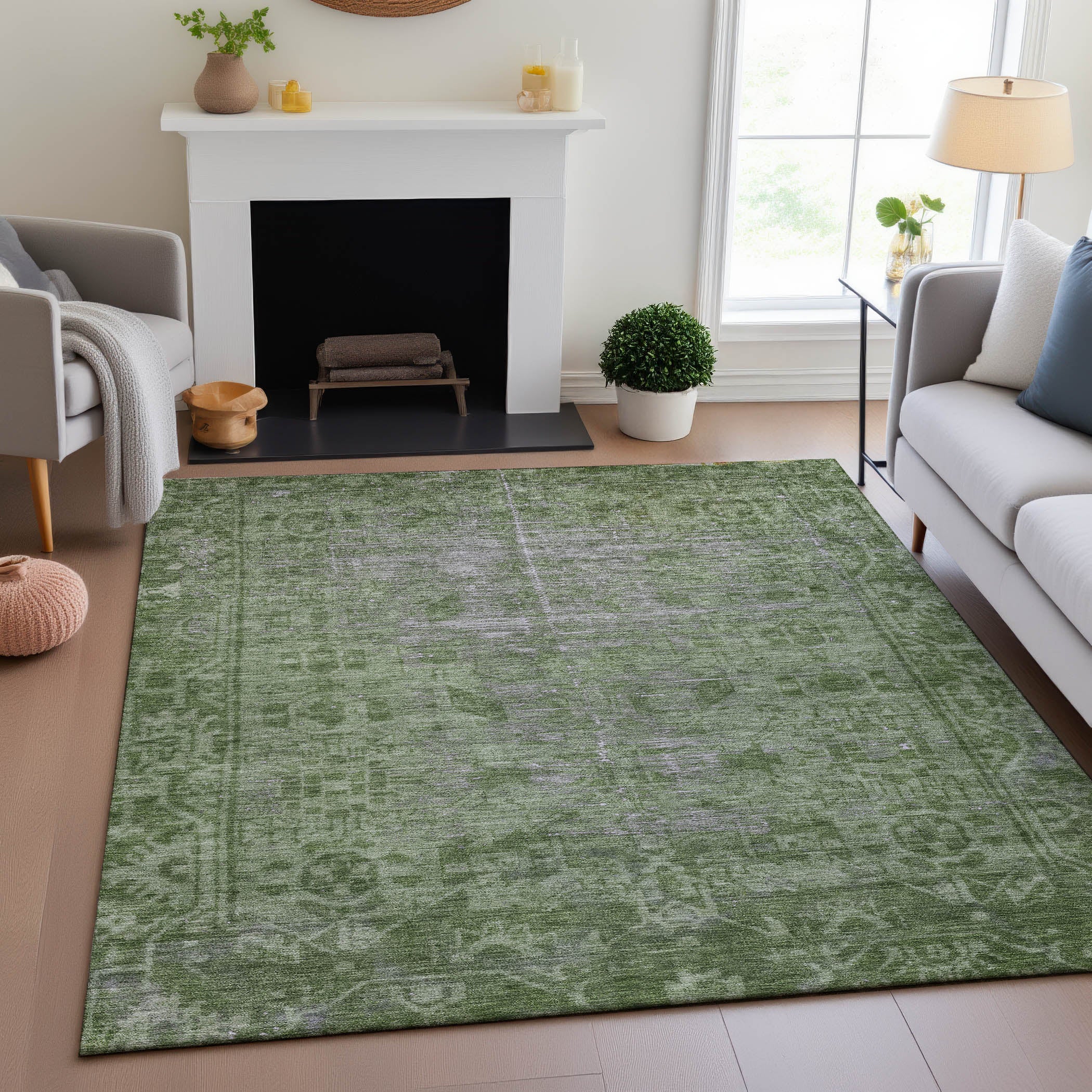 Salzburg Machine Washable Traditional Fern Green Rug 2'6" x 3'10" #shape_Rectangle