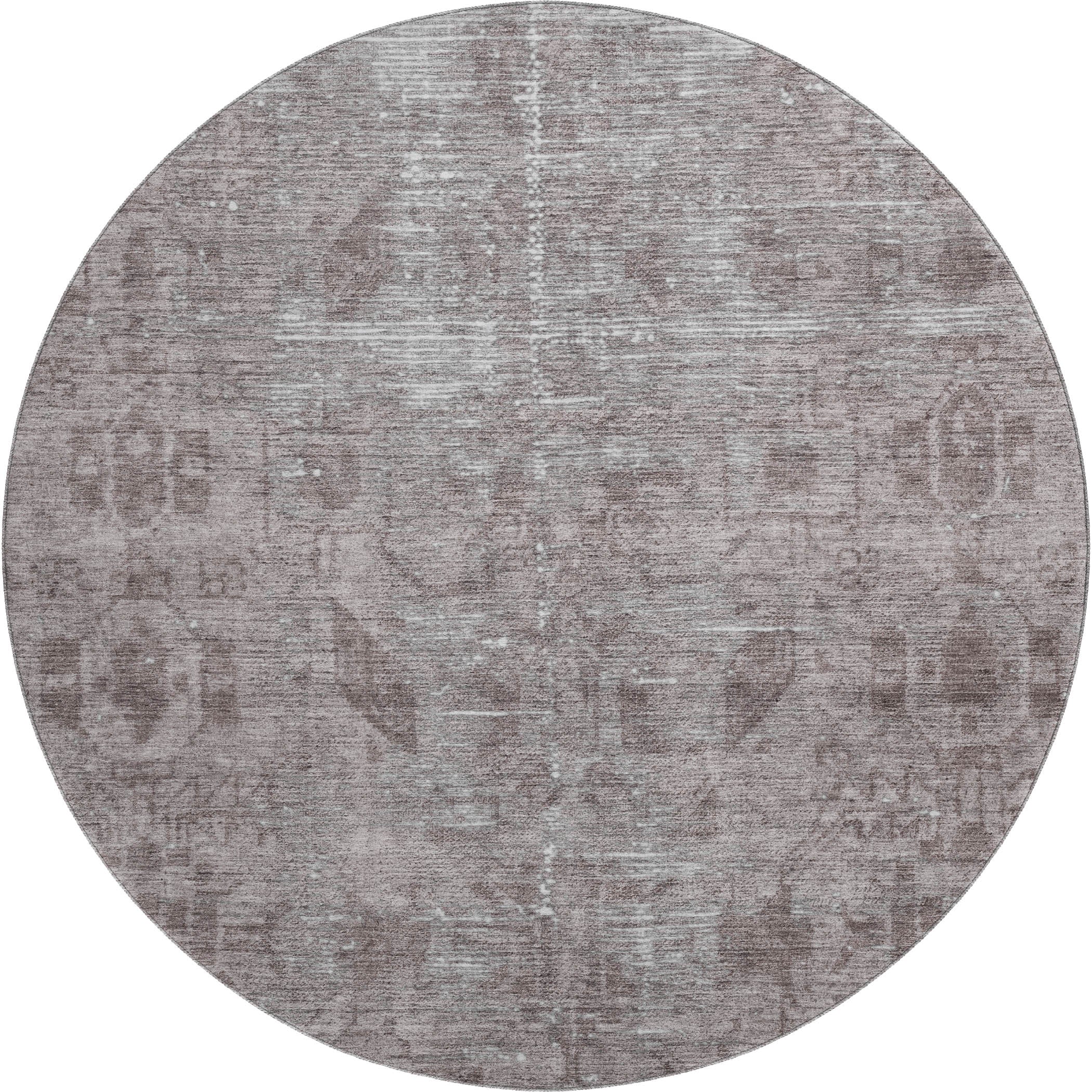 Salzburg Machine Washable Traditional Mocha Brown Rug 8' x 8' #shape_Round