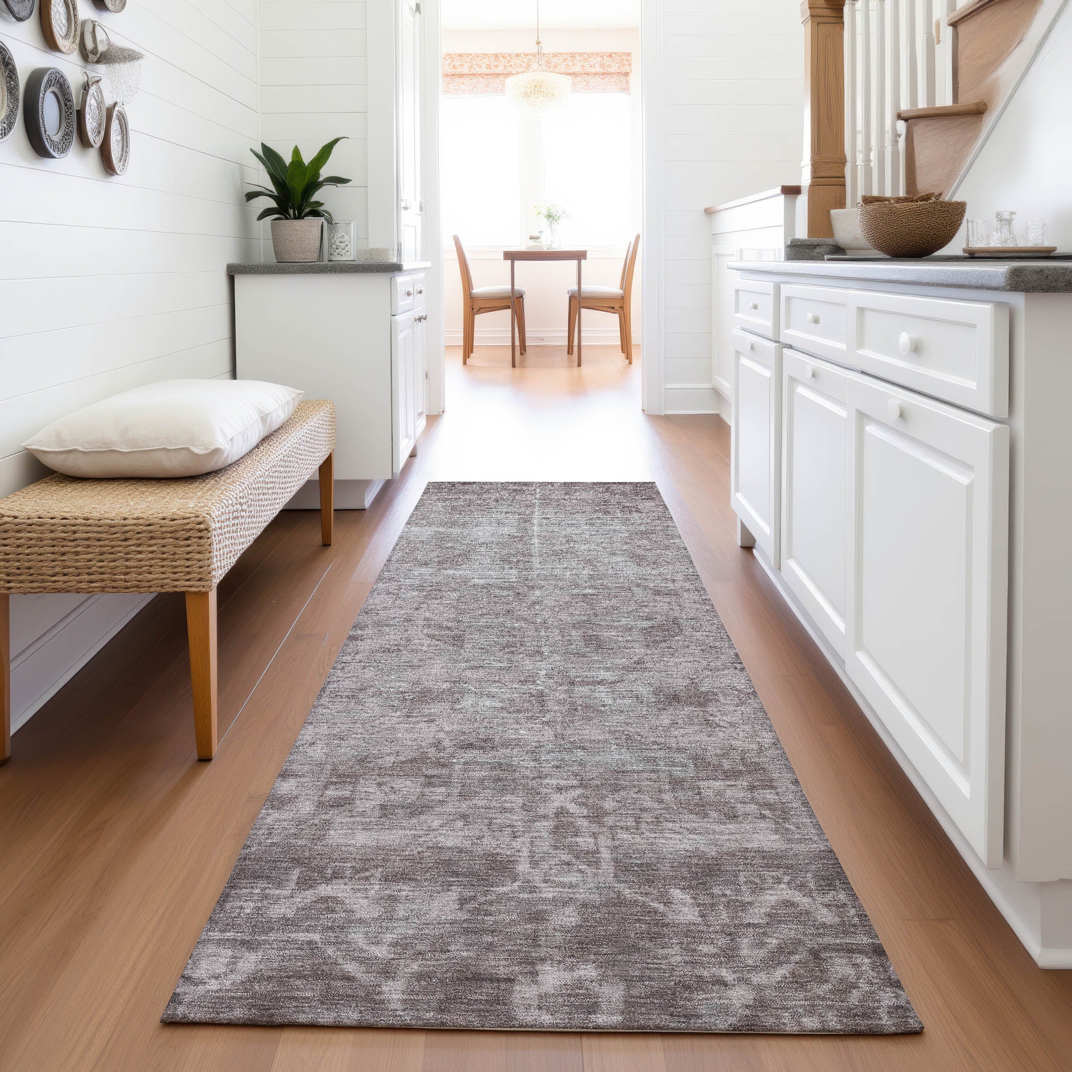 Salzburg Machine Washable Traditional Mocha Brown Rug 2'3" x 7'6" #shape_Runner
