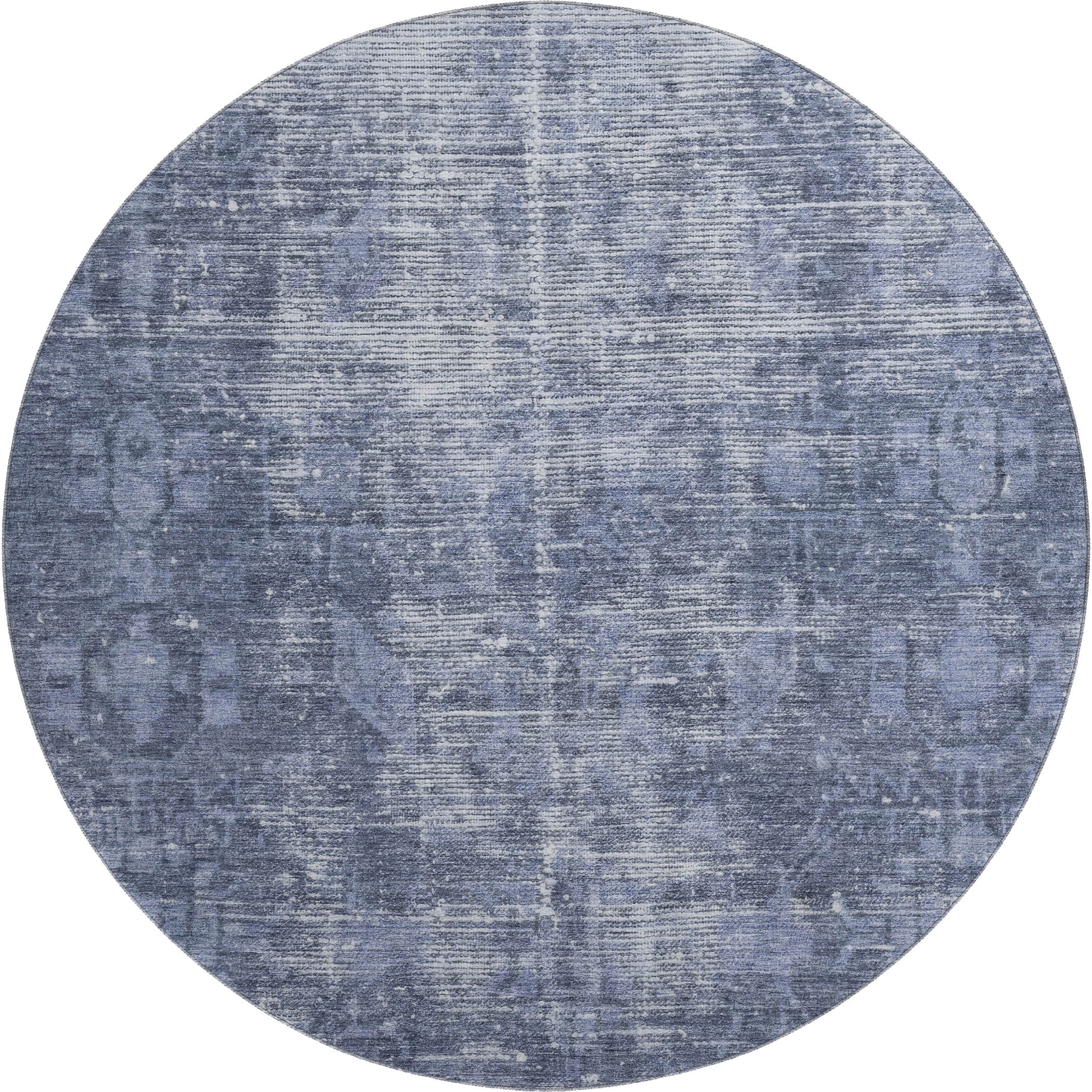 Salzburg Machine Washable Traditional Navy Blue Rug 8' x 8' #shape_Round