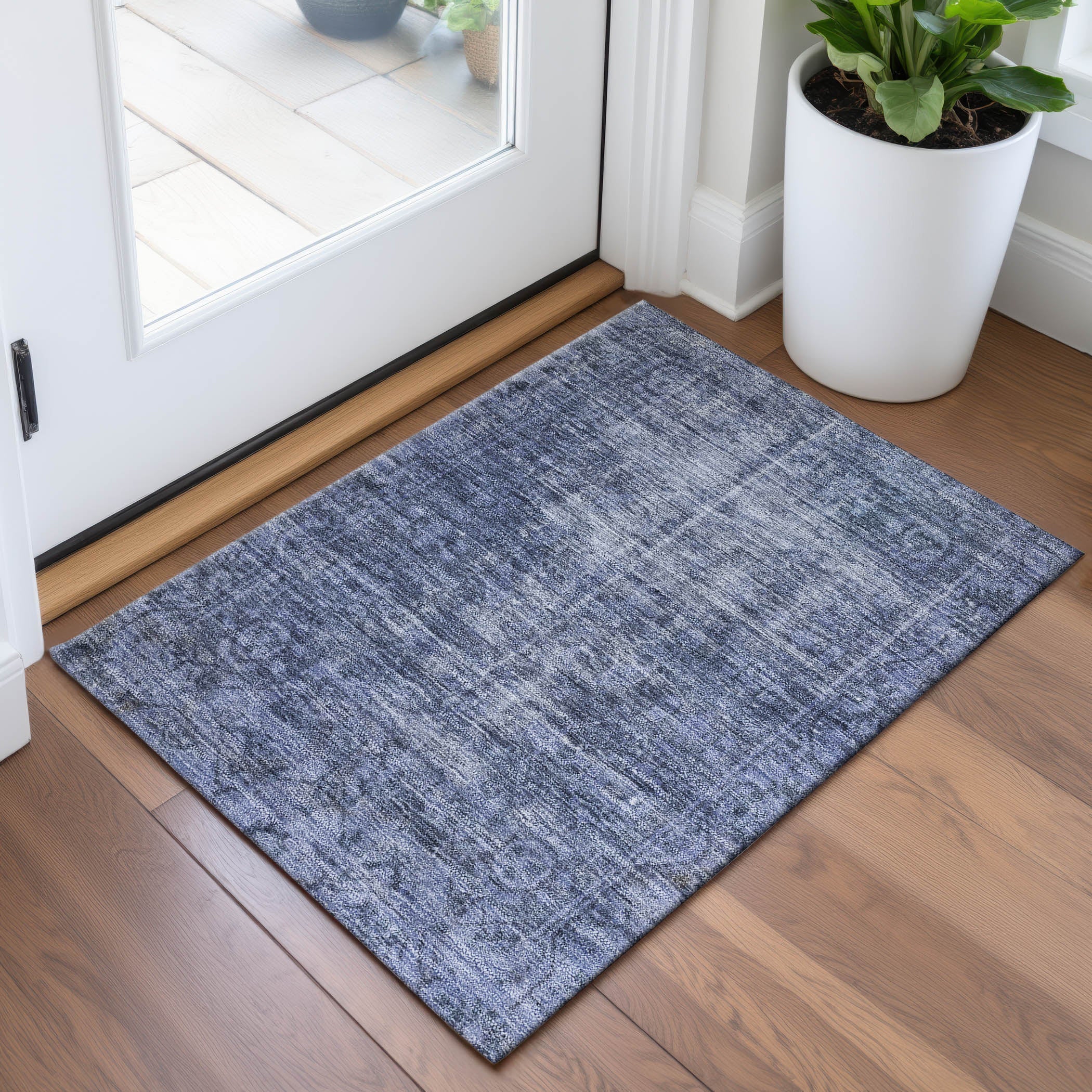 Salzburg Machine Washable Traditional Navy Blue Rug 1'8" x 2'6" #shape_Rectangle