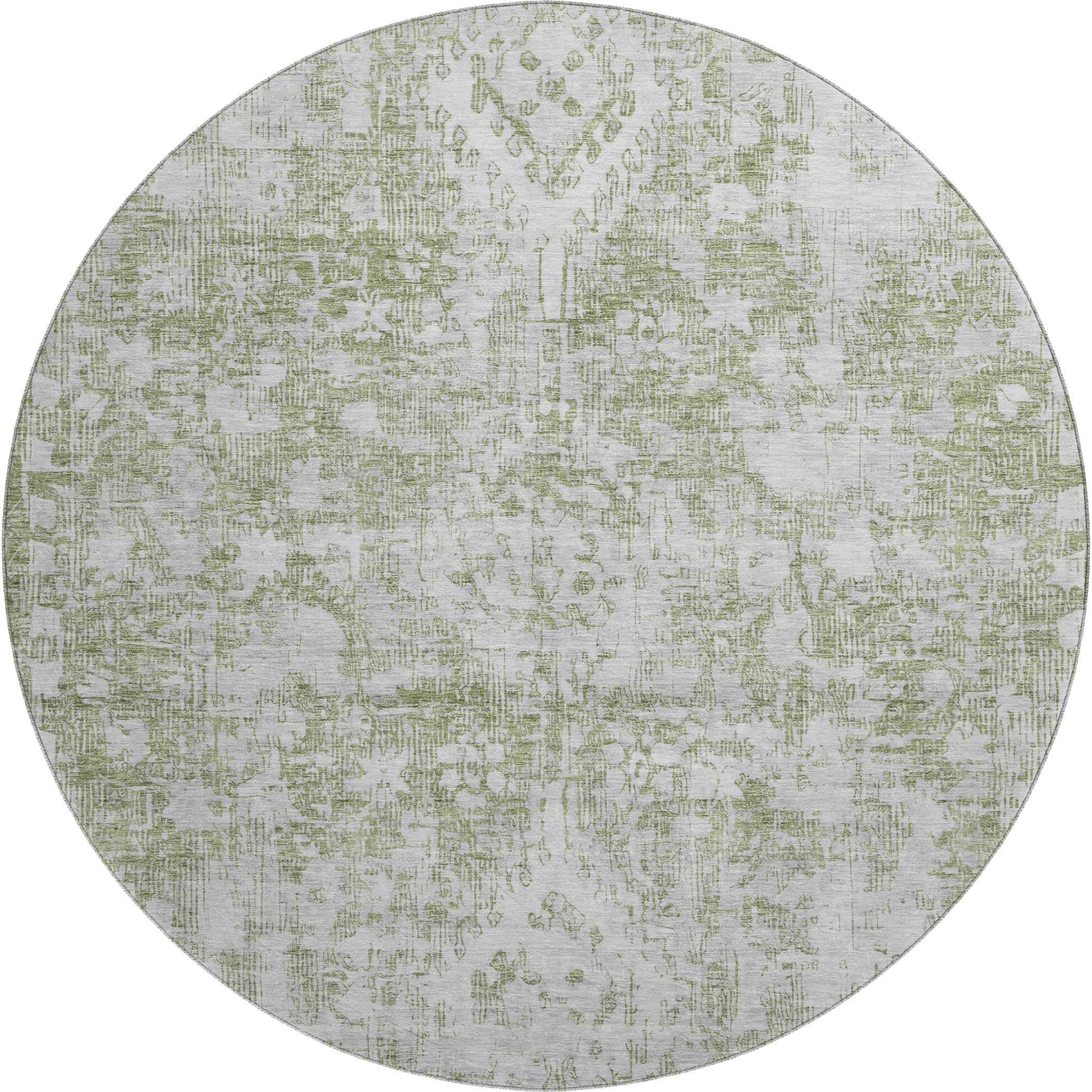 Salzburg Machine Washable Traditional Aloe Green Rug 8' x 8' #shape_Round