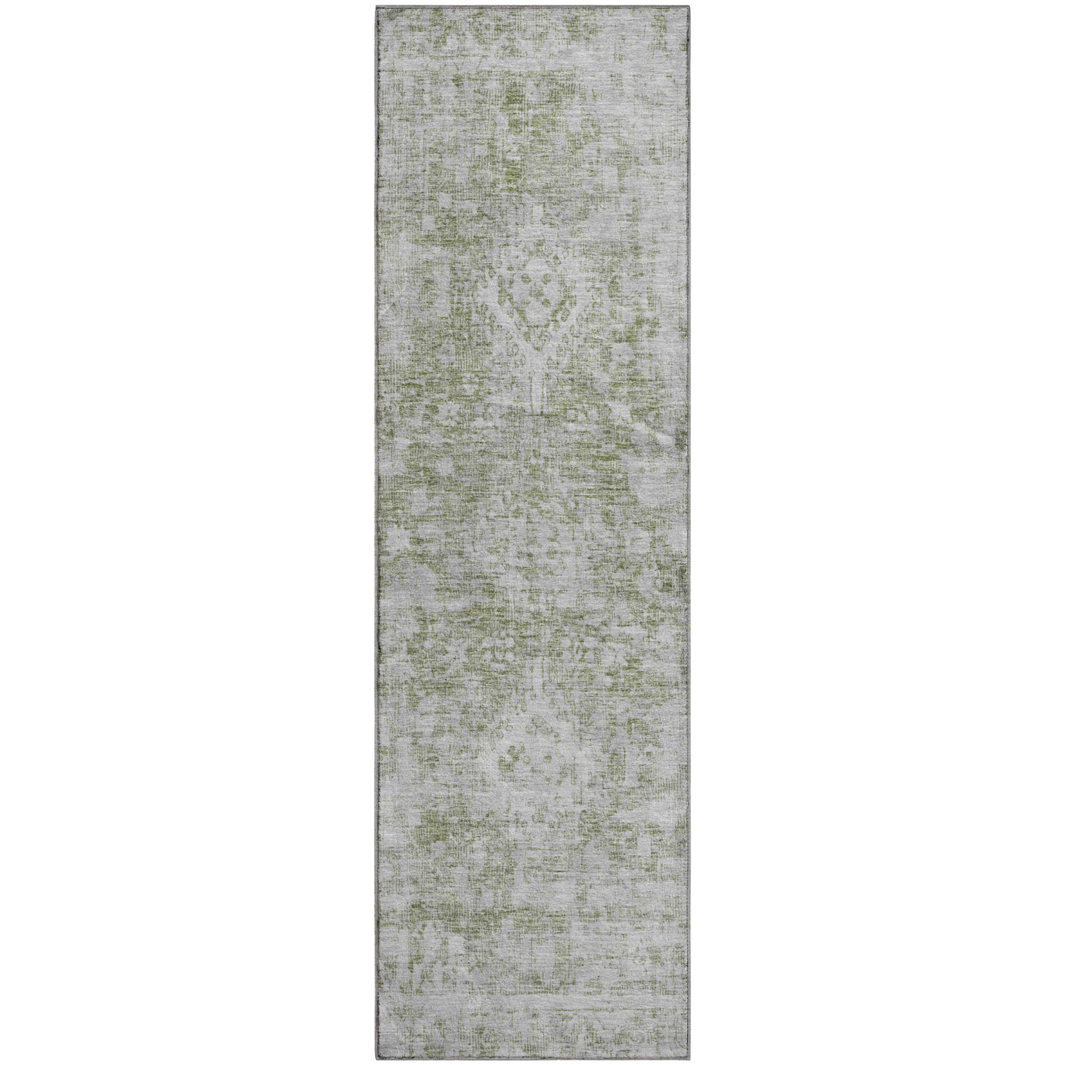 Salzburg Machine Washable Traditional Aloe Green Rug 2'3" x 7'6" #shape_Runner