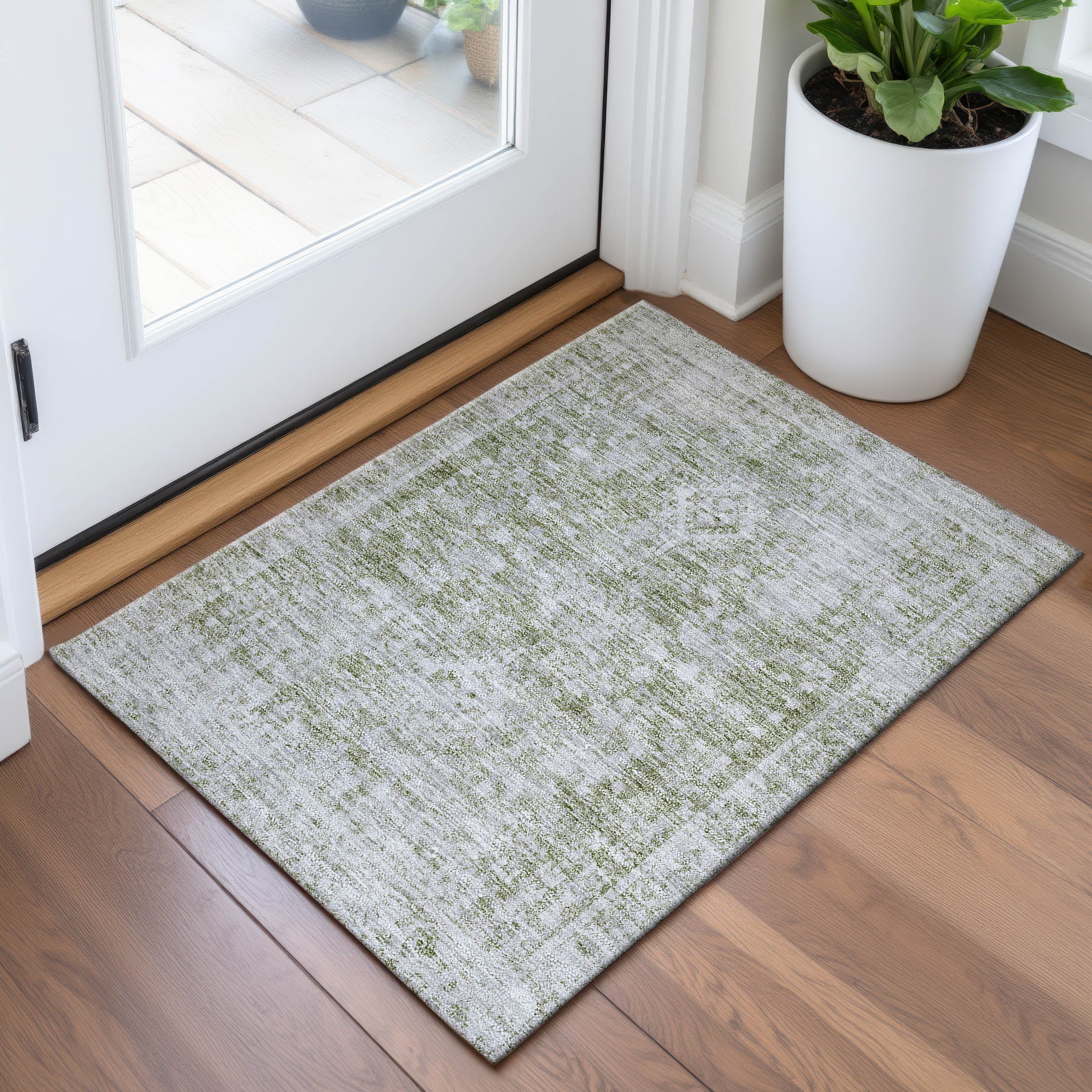 Salzburg Machine Washable Traditional Aloe Green Rug 1'8" x 2'6" #shape_Rectangle