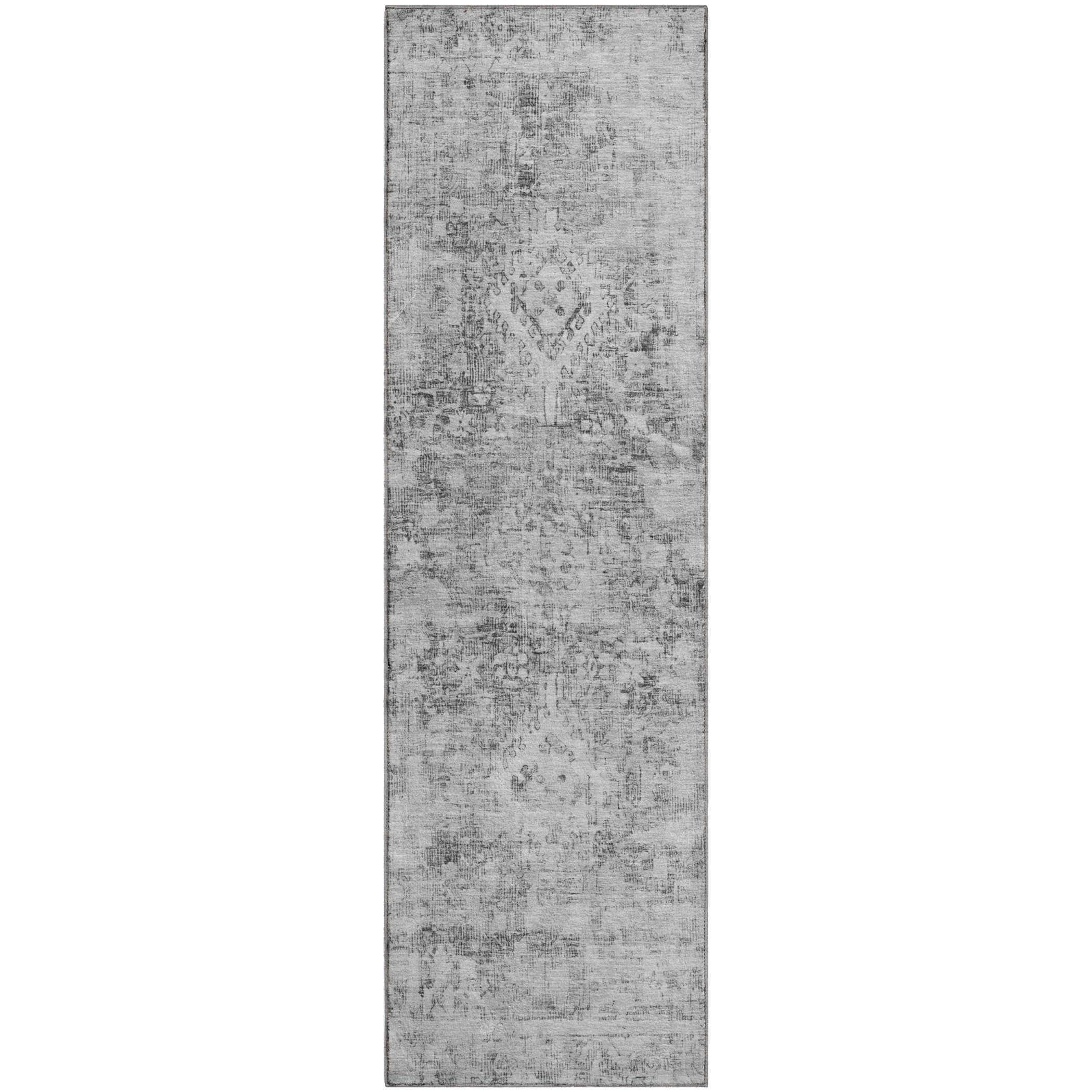 Salzburg Machine Washable Traditional Charcoal Gray Rug 2'3" x 7'6" #shape_Runner