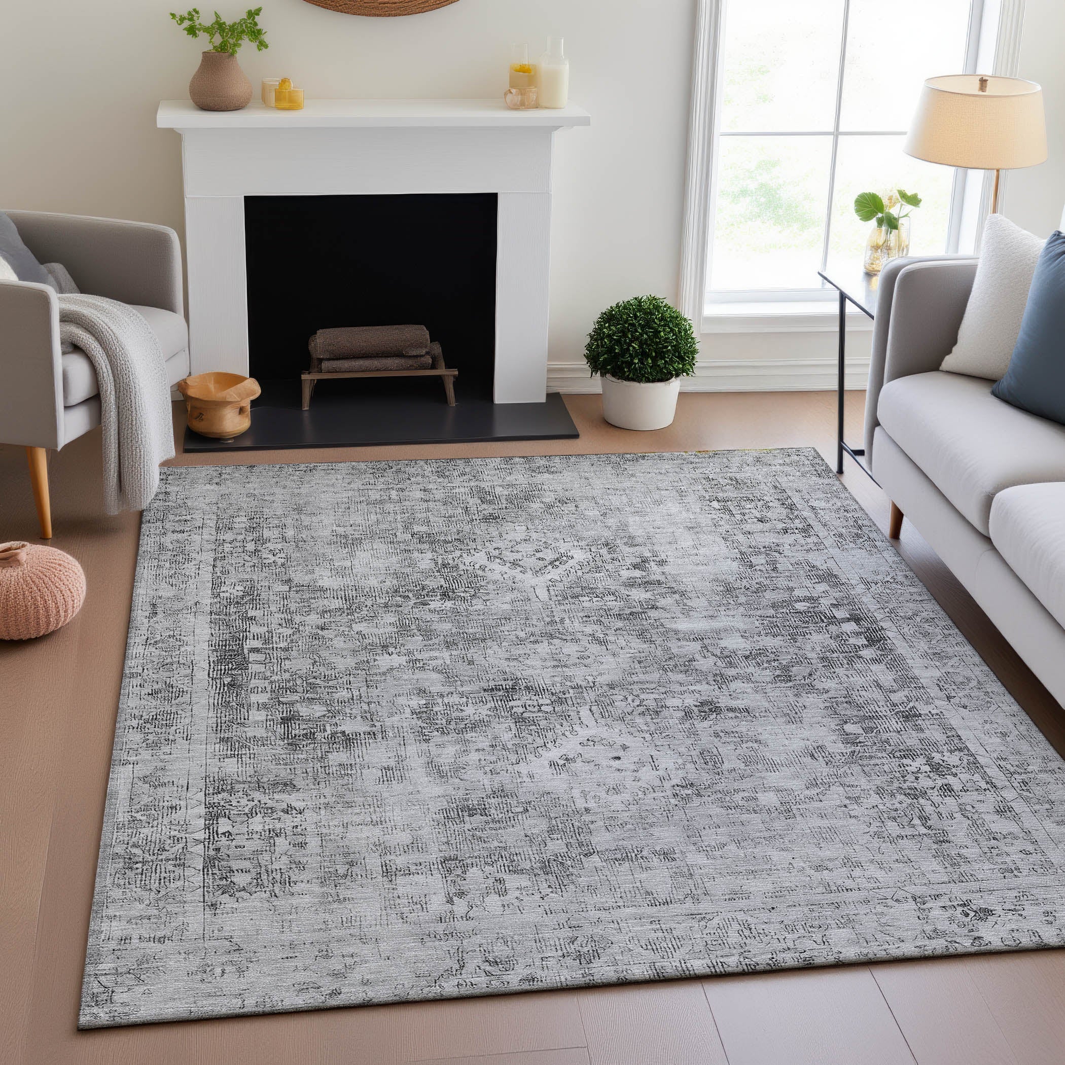Salzburg Machine Washable Traditional Charcoal Gray Rug 2'6" x 3'10" #shape_Rectangle