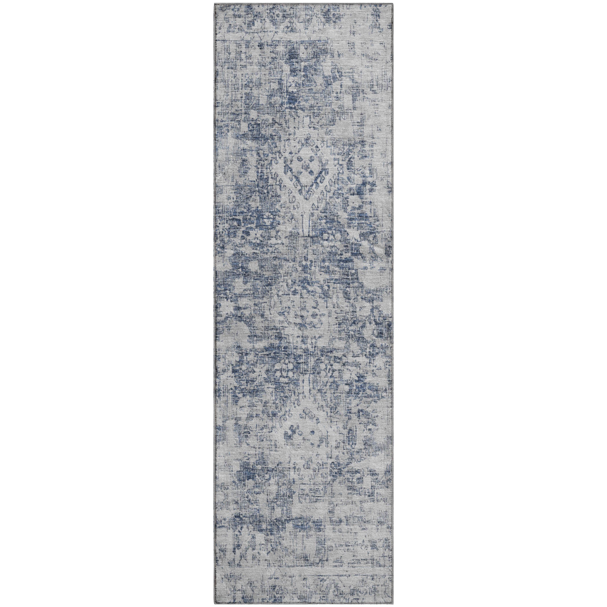 Salzburg Machine Washable Traditional Navy Blue Rug 2'3" x 7'6" #shape_Runner
