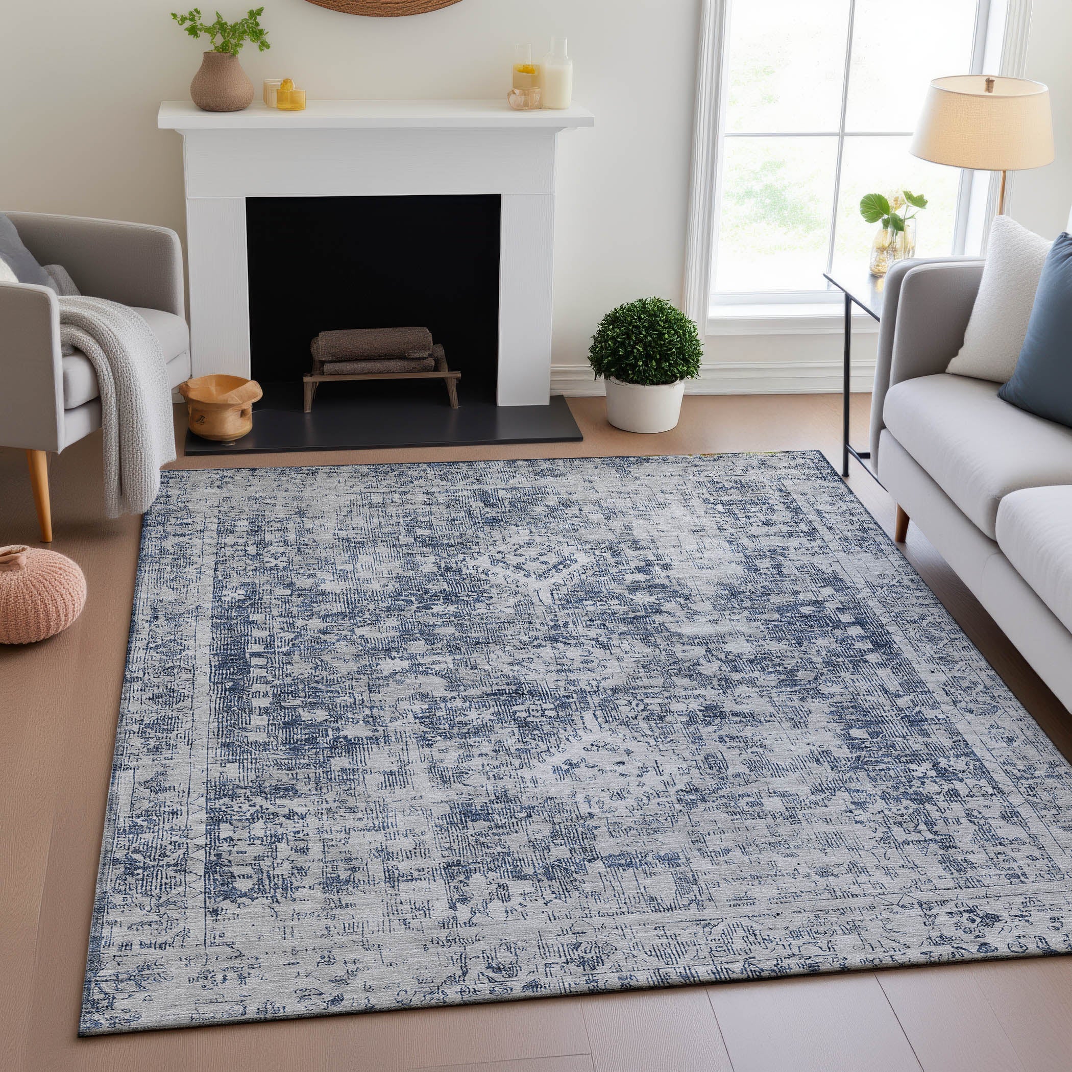 Salzburg Machine Washable Traditional Navy Blue Rug 2'6" x 3'10" #shape_Rectangle