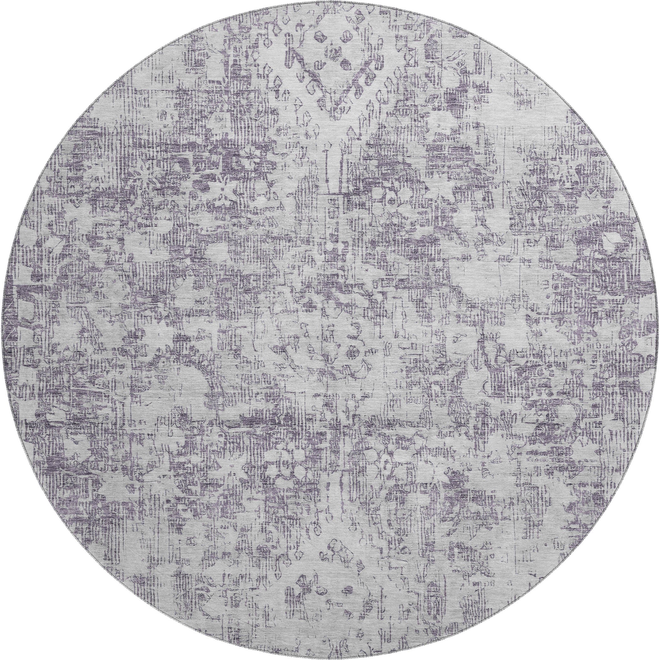 Salzburg Machine Washable Traditional Plum Purple Rug 8' x 8' #shape_Round