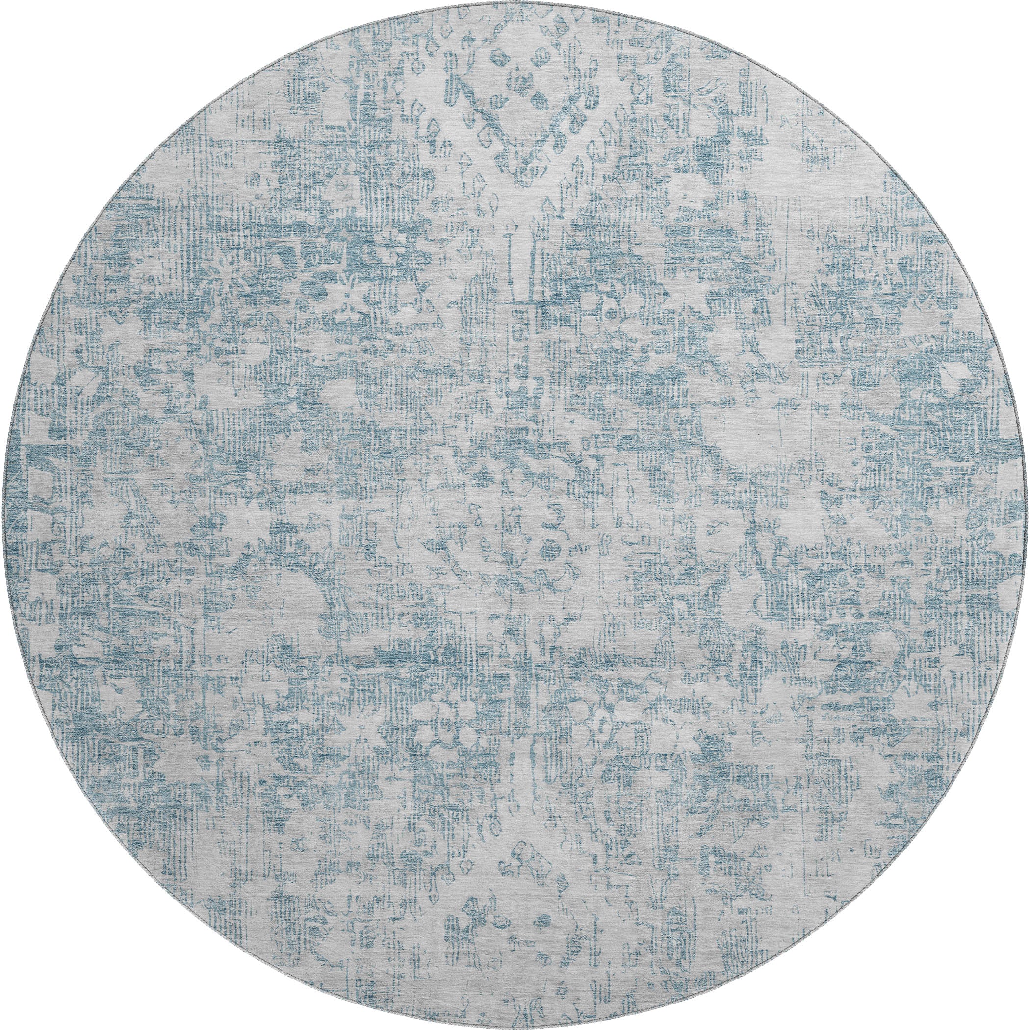 Salzburg Machine Washable Traditional Sky Blue Rug 8' x 8' #shape_Round