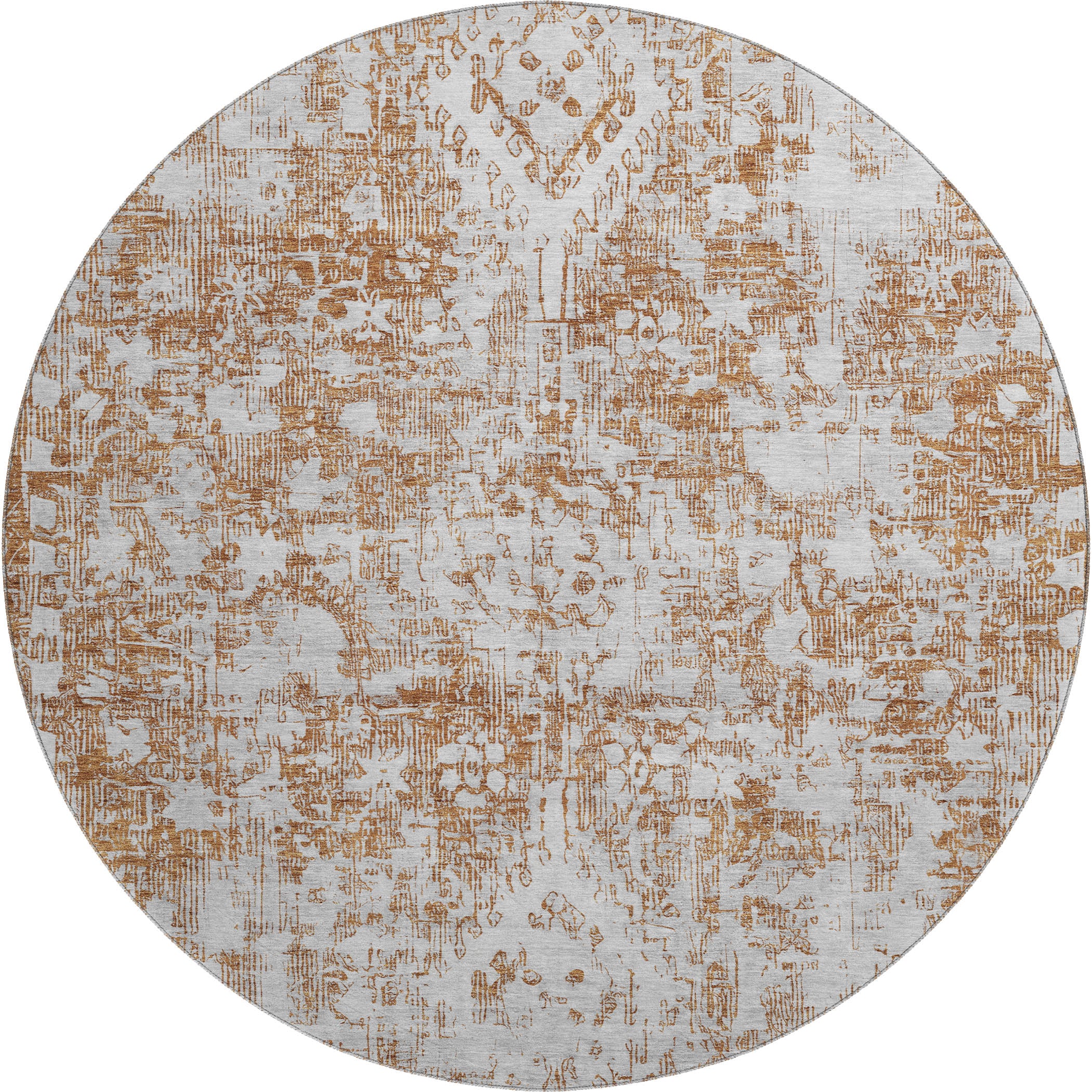Salzburg Machine Washable Traditional Terracotta Orange Rug 8' x 8' #shape_Round